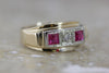 ANTIQUE MENS PRINCESS CUT RUBY AND ROUND DIAMOND RING 14K YELLOW AND WHITE  GOLD