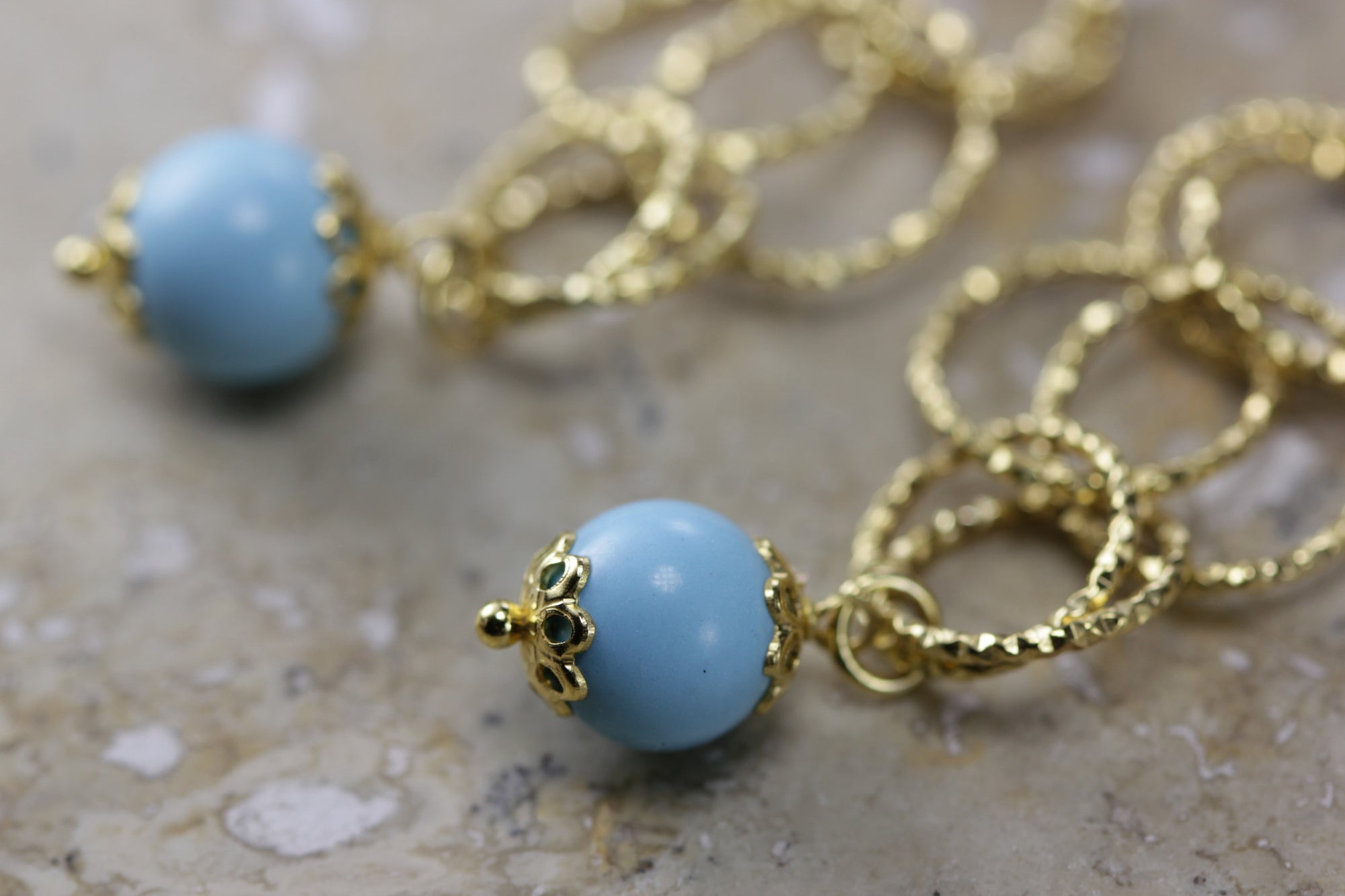 sold 14K GOLD EARRING TURQUOISE DANGLING HANGING FLEXIBLE HOOP