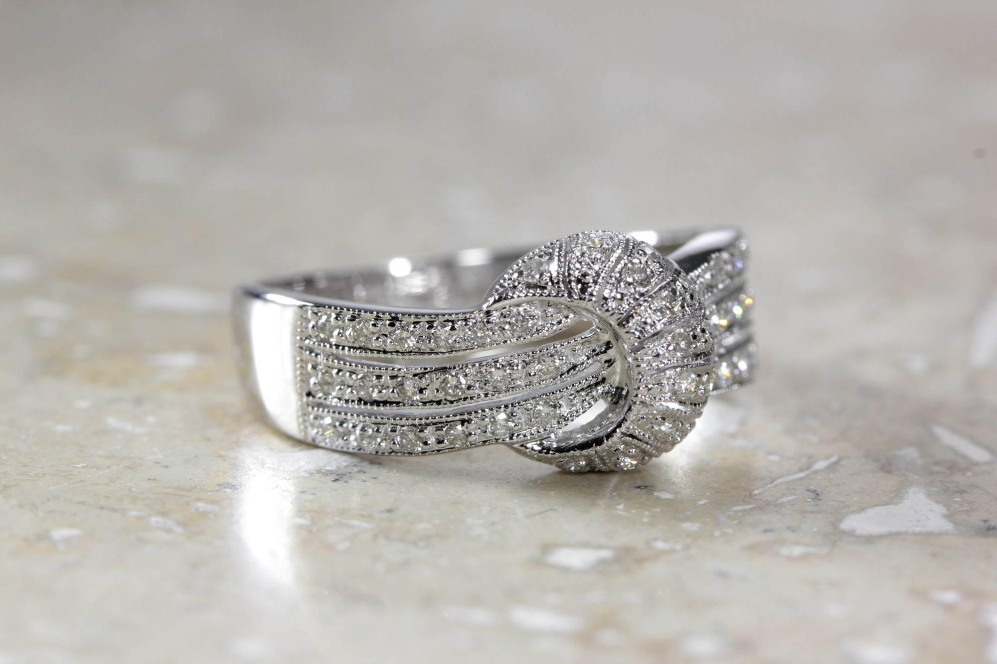 WHITE GOLD FANCY LADIES BAND DIAMOND RING 14k