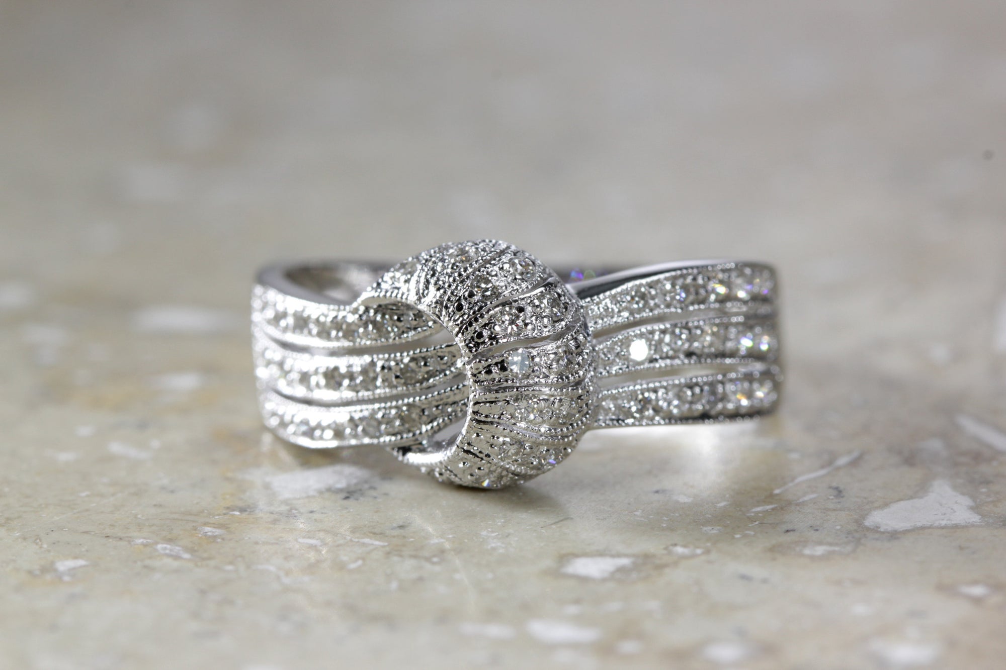 WHITE GOLD FANCY LADIES BAND DIAMOND RING 14k