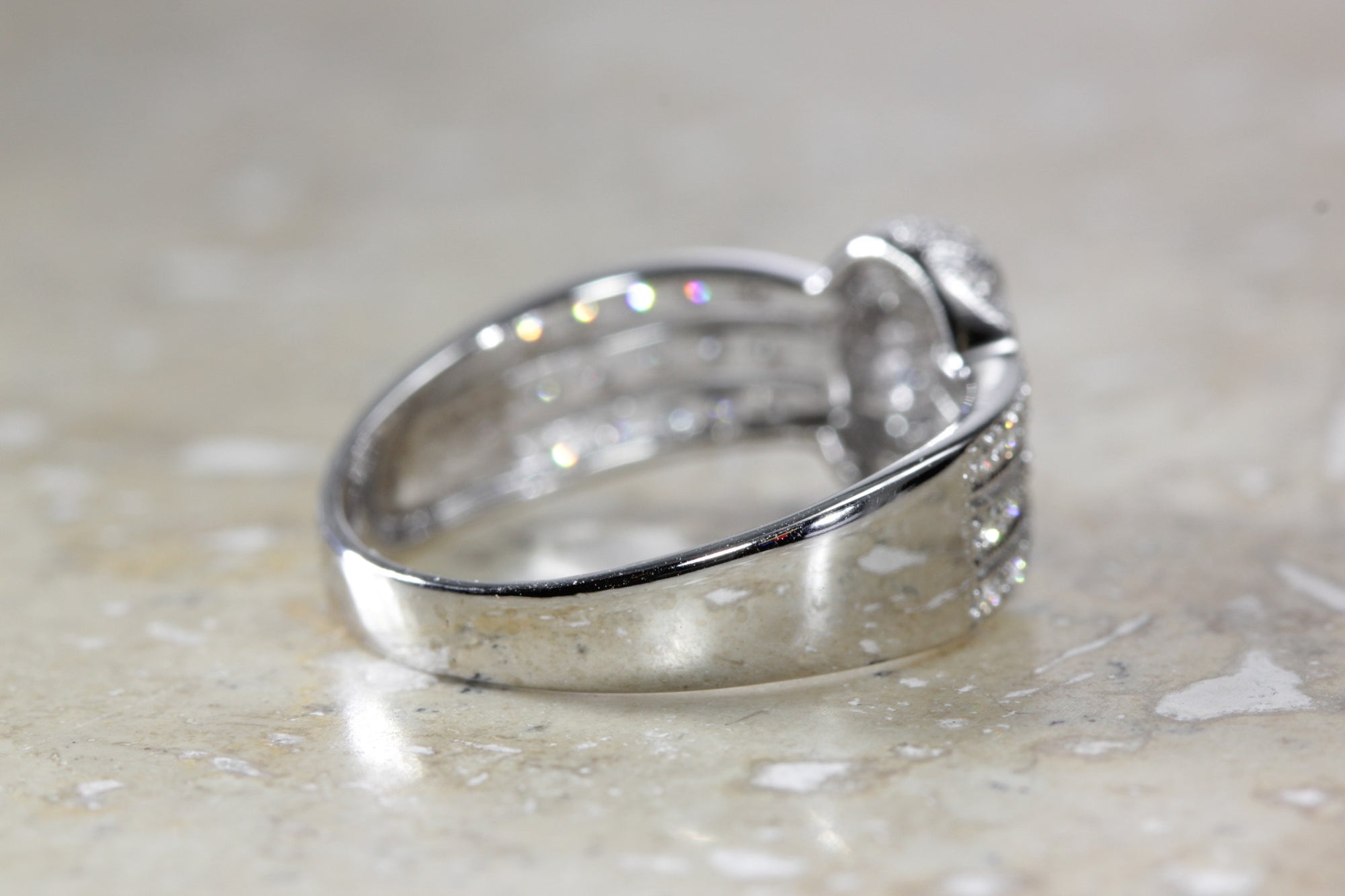 WHITE GOLD FANCY LADIES BAND DIAMOND RING 14k