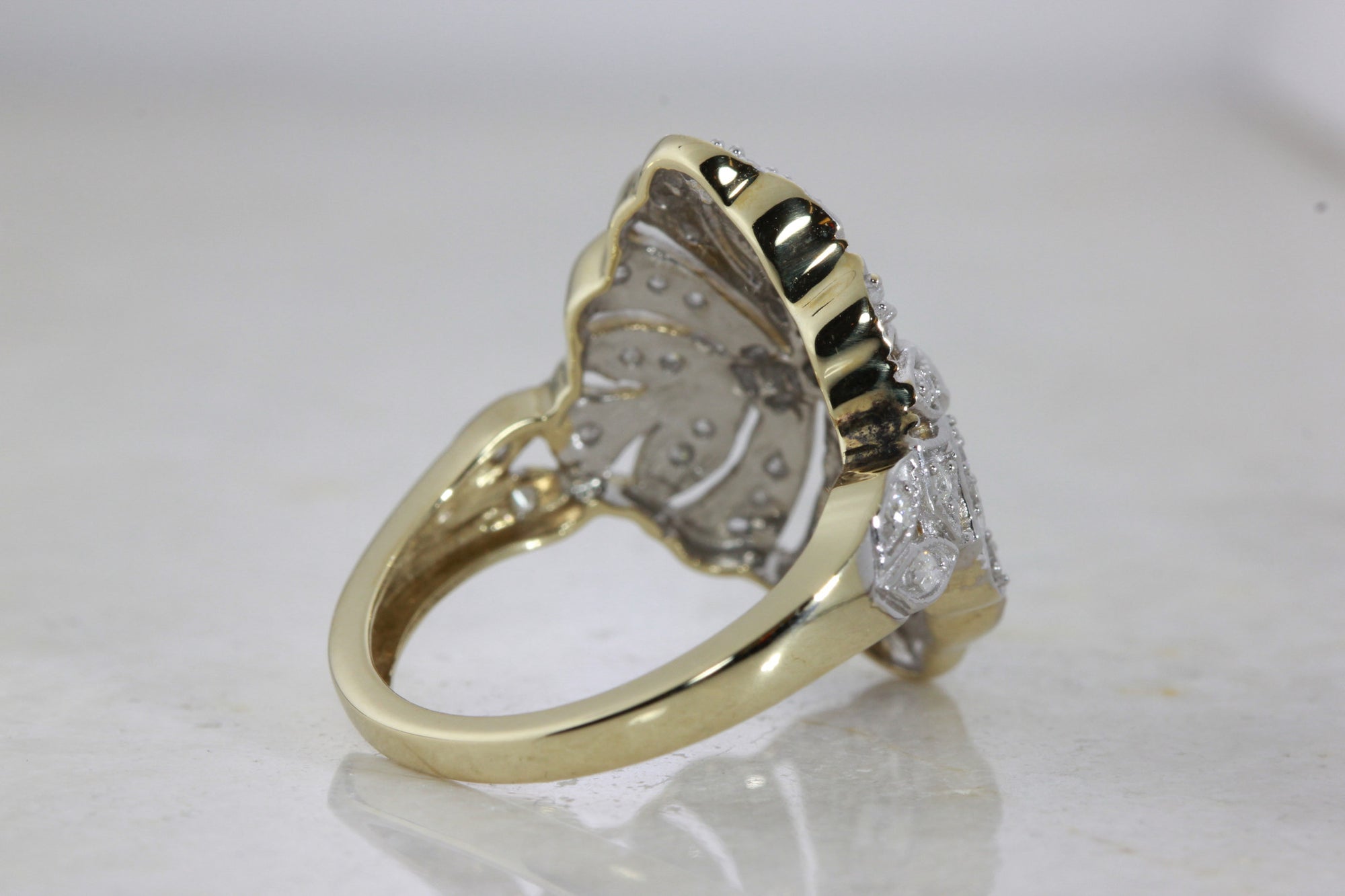 ANTIQUE ART DECO DINNER RING FILIGREE DIAMOND 14k WHITE & YELLOW GOLD 1930's