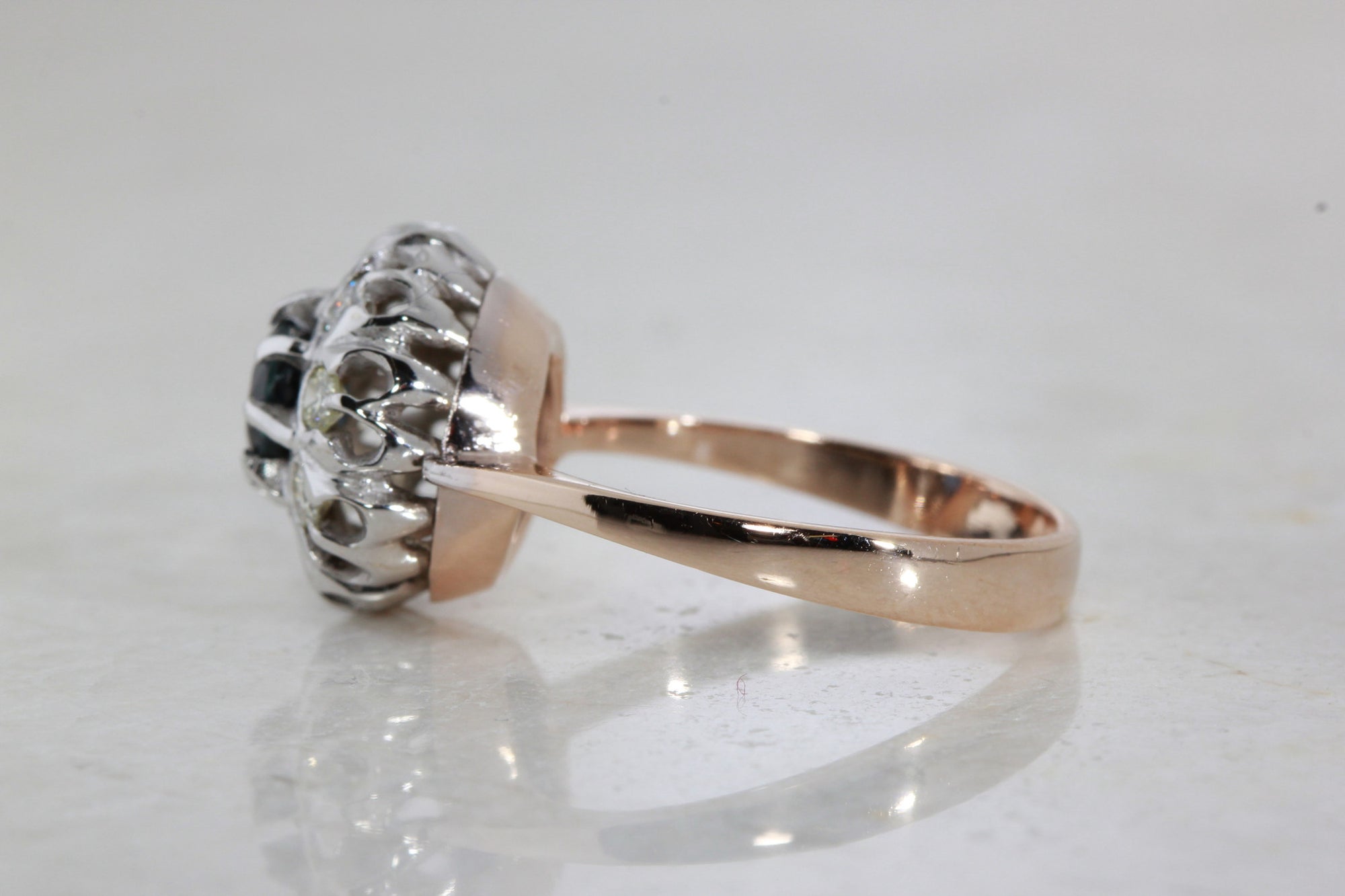 ANTIQUE VICTORIAN 14k WHITE & PINK GOLD SAPPHIRE & DIAMOND RING