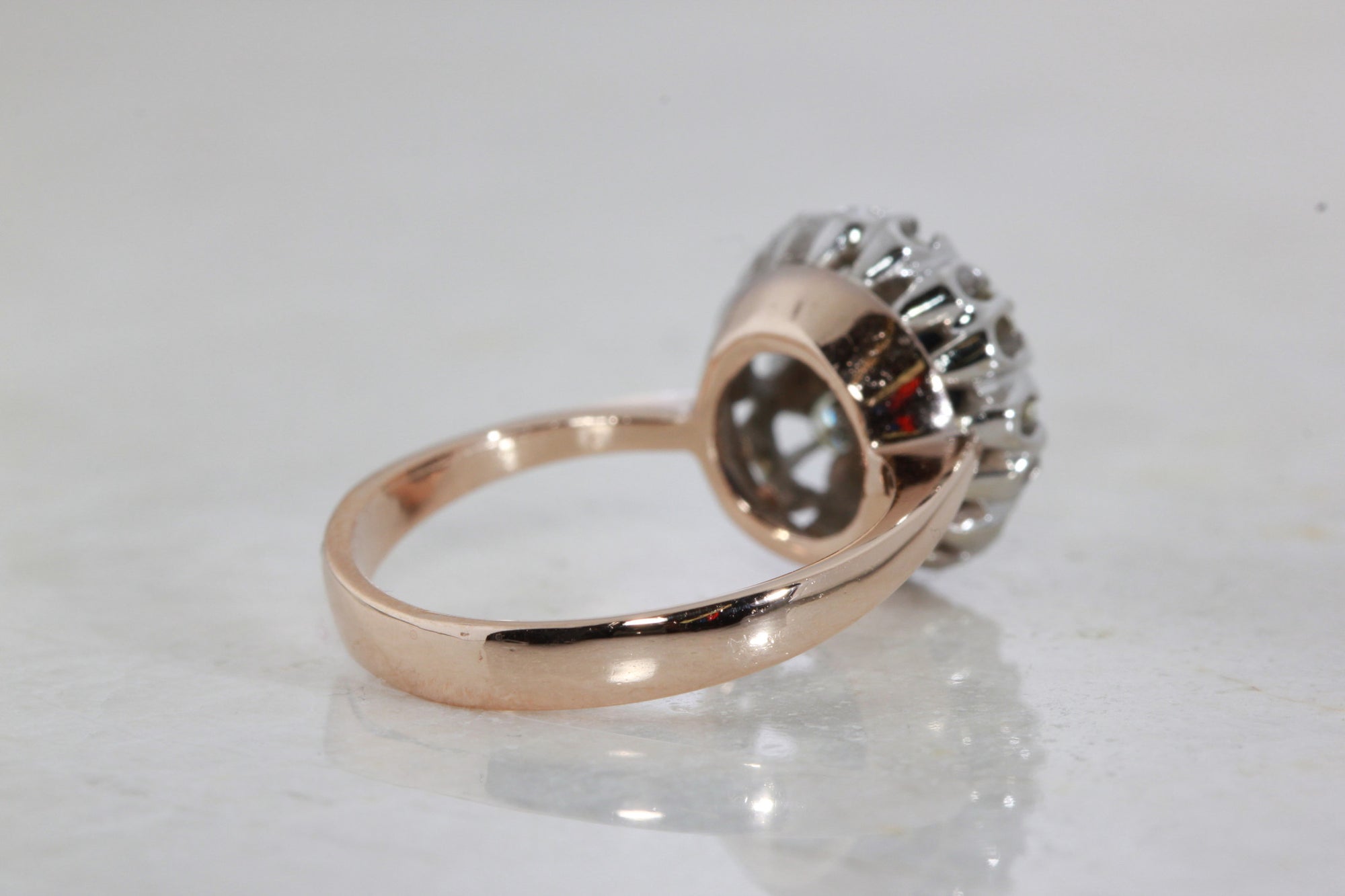 ANTIQUE VICTORIAN 14k WHITE & PINK GOLD SAPPHIRE & DIAMOND RING