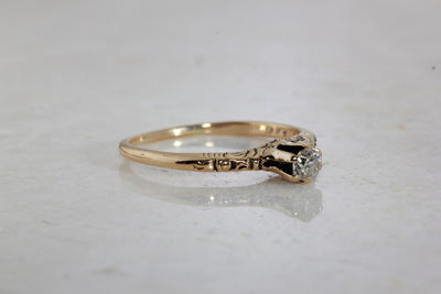 VICTORION ANTIQUE ENGAGEMENT RING 14k YELLOW GOLD EURO CUT DIAMOND RING 1870's