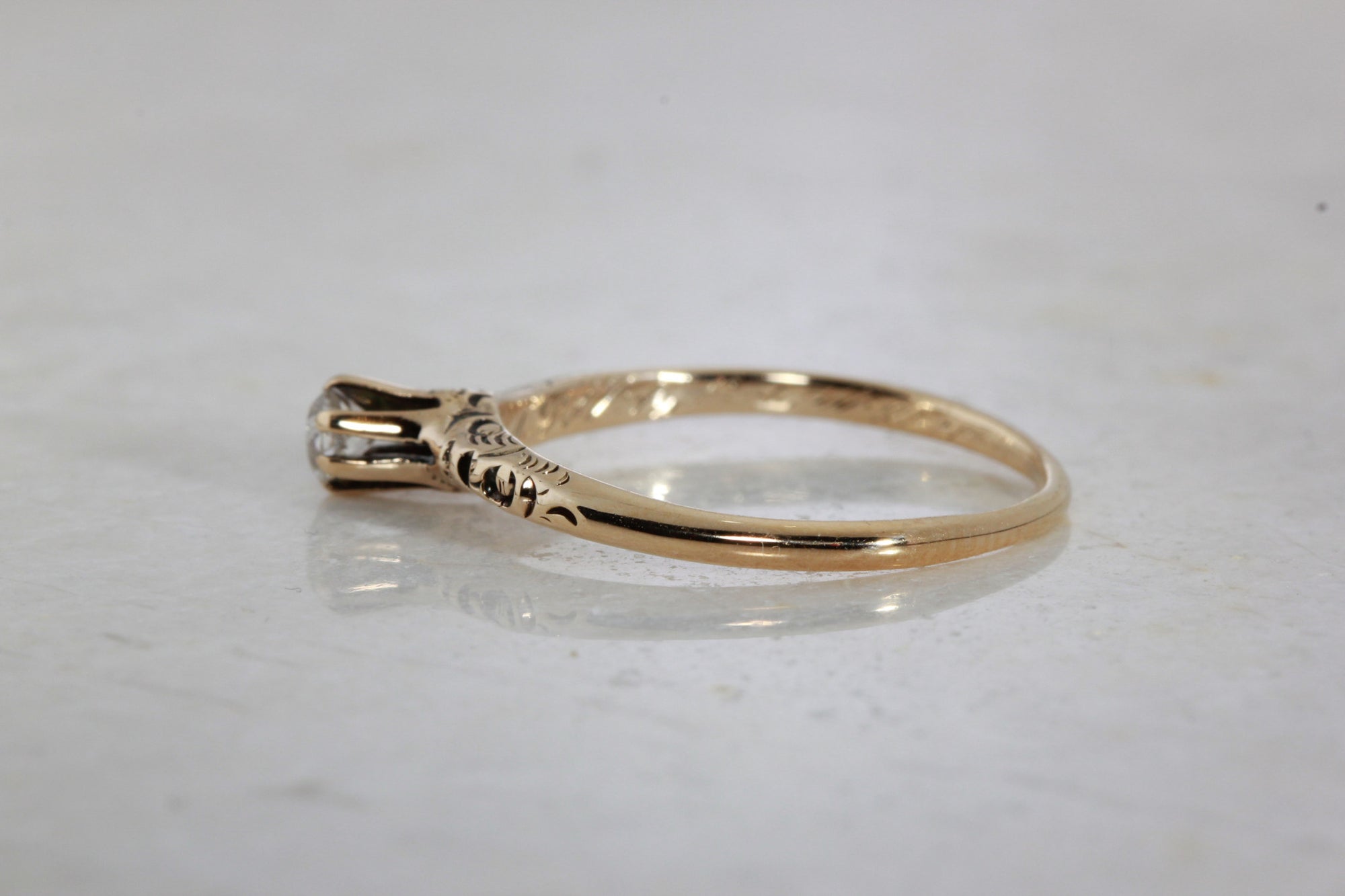 VICTORION ANTIQUE ENGAGEMENT RING 14k YELLOW GOLD EURO CUT DIAMOND RING 1870's