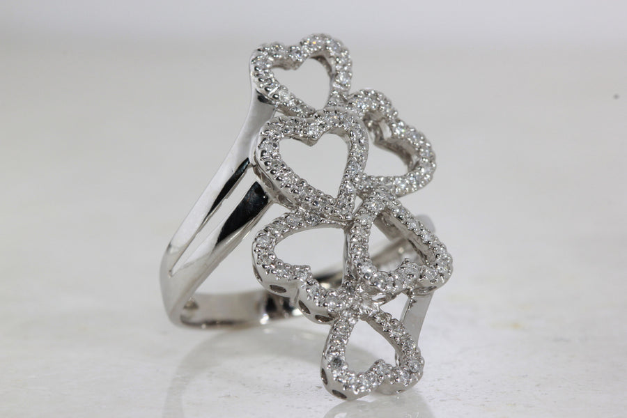 WIDE 14k WHITE GOLD HEART CLUSTER DIAMOND RING