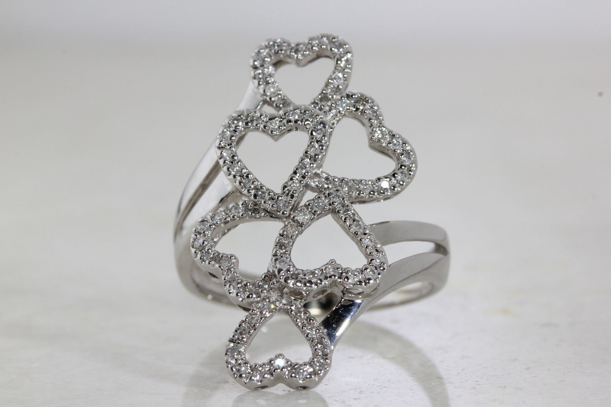 WIDE 14k WHITE GOLD HEART CLUSTER DIAMOND RING