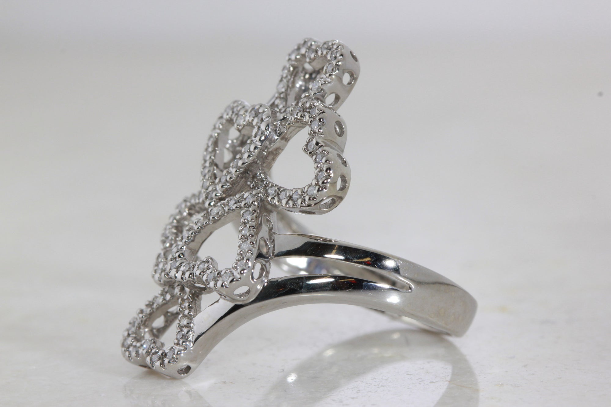 WIDE 14k WHITE GOLD HEART CLUSTER DIAMOND RING