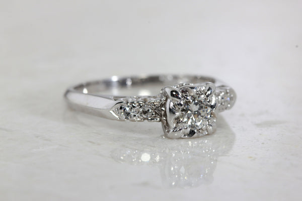 ANTIQUE ENGAGEMENT RING 14k WHITE GOLD DIAMOND RING ILLUSION SETTING 1 ...