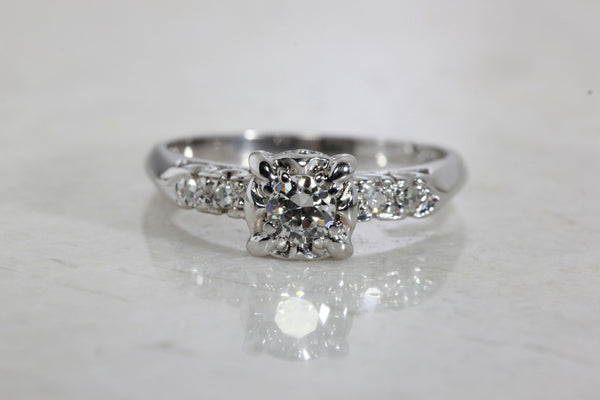 ANTIQUE ENGAGEMENT RING 14k WHITE GOLD DIAMOND RING ILLUSION SETTING 1 ...