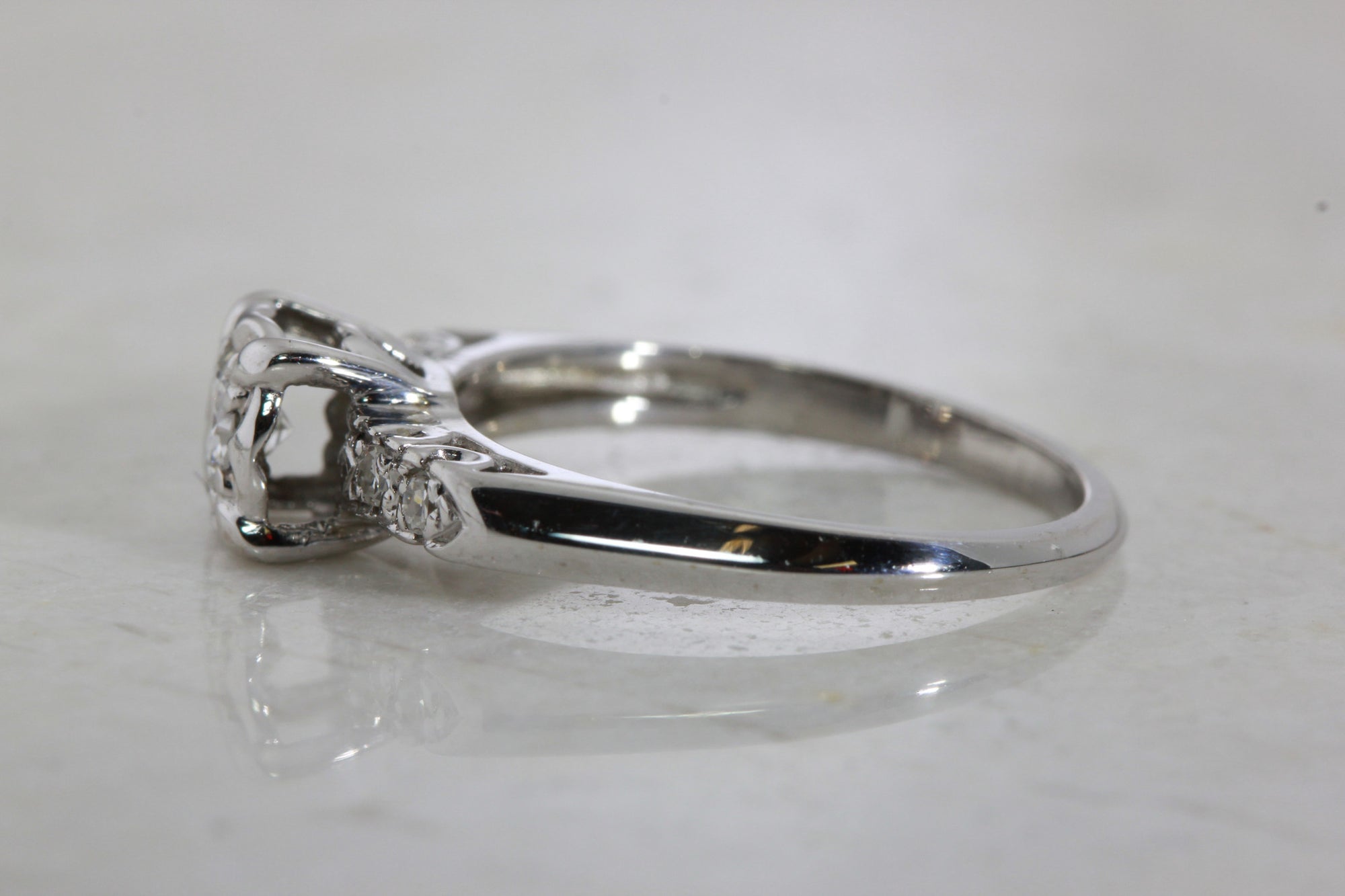 ANTIQUE ENGAGEMENT RING 14k WHITE GOLD DIAMOND RING ILLUSION SETTING 1930 's ART DECO