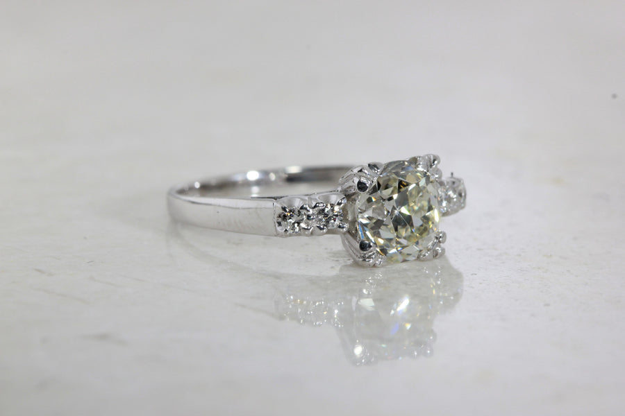 ANTIQUE ESTATE ENGAGEMENT RING 14K WHITE DIAMOND RING ILLUSION SETTING 1930's