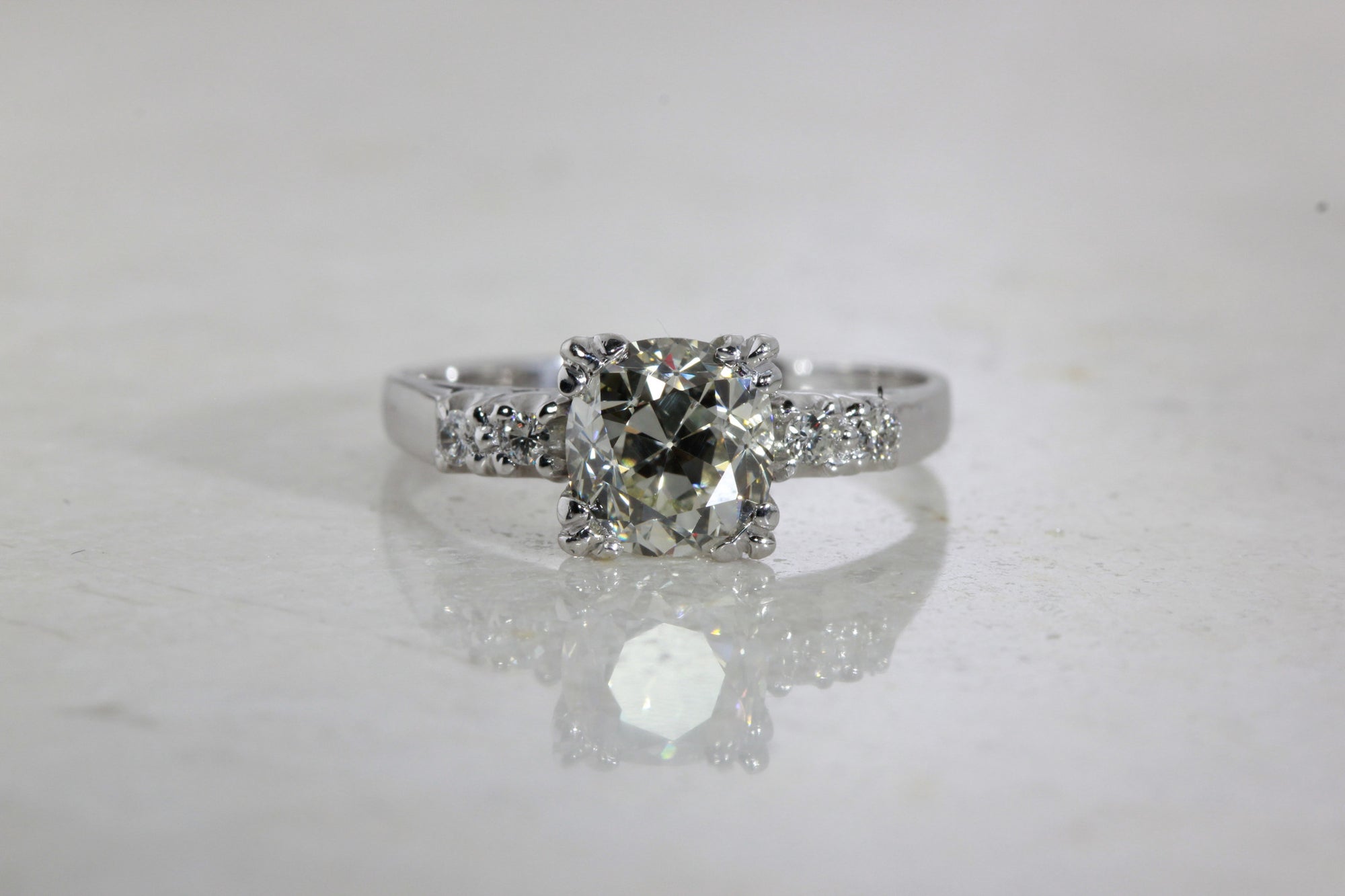 ANTIQUE ESTATE ENGAGEMENT RING 14K WHITE DIAMOND RING ILLUSION SETTING 1930's