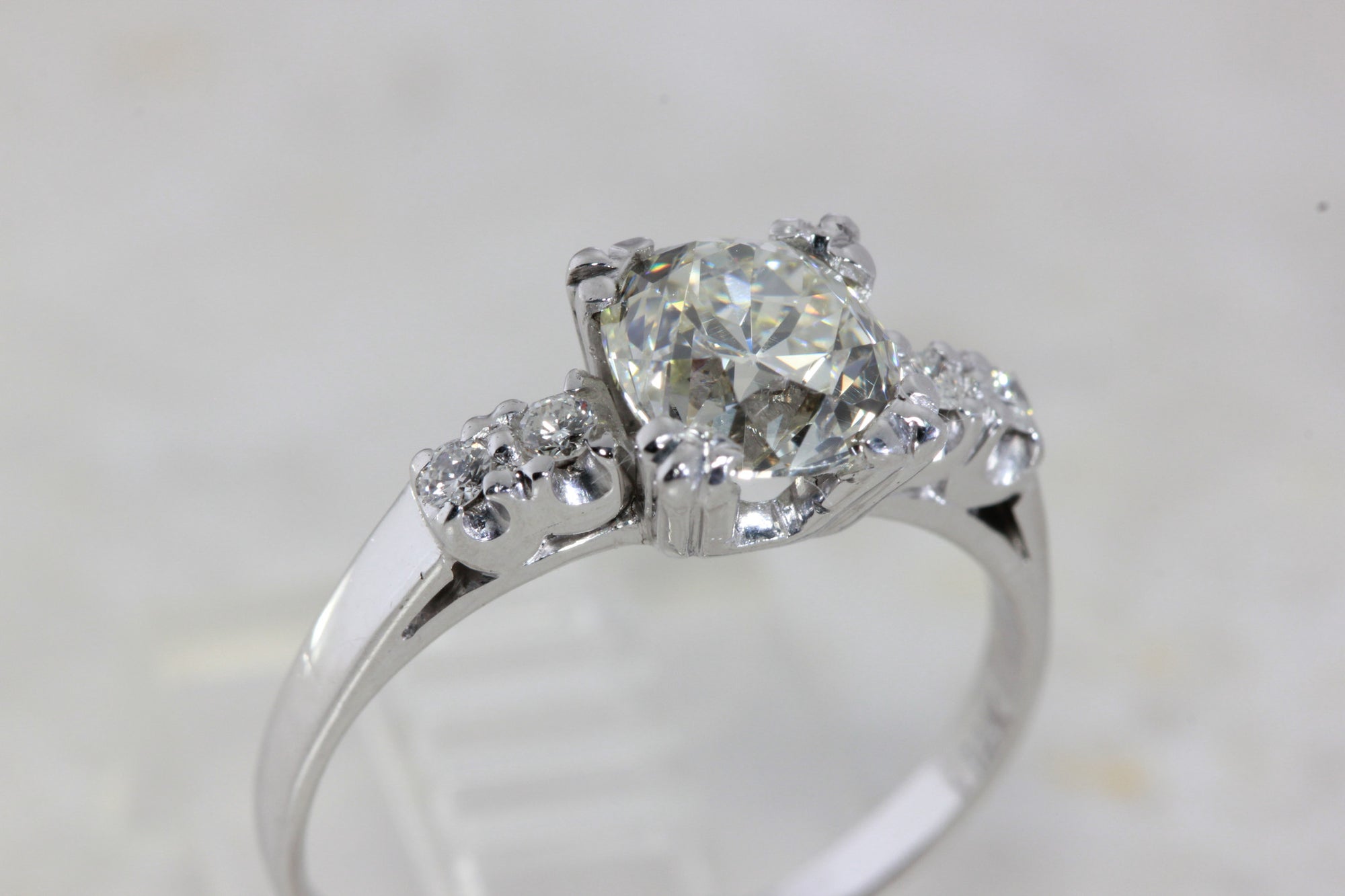 ANTIQUE ESTATE ENGAGEMENT RING 14K WHITE DIAMOND RING ILLUSION SETTING 1930's