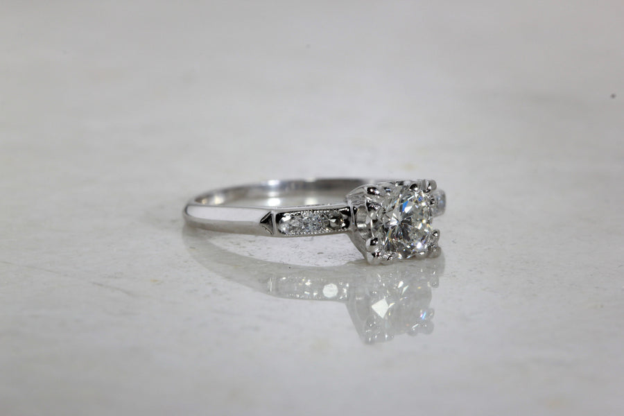 ANTIQUE ENGAGEMENT RING PLATINUM DIAMOND RING ILLUSION SETTING 1930 's ART DECO