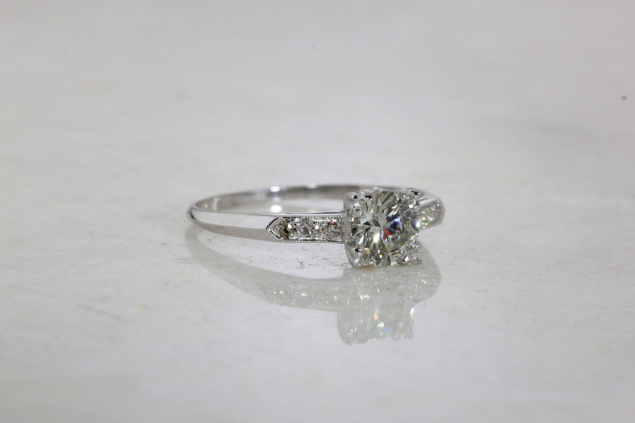 ANTIQUE ENGAGEMENT RING PLATINUM DIAMOND RING ILLUSION SETTING 1930 's ART DECO