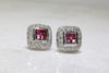 RUBY & DIAMOND SQUARE HALO EARRINGS IN 14k WHITE GOLD SETTING STUDS