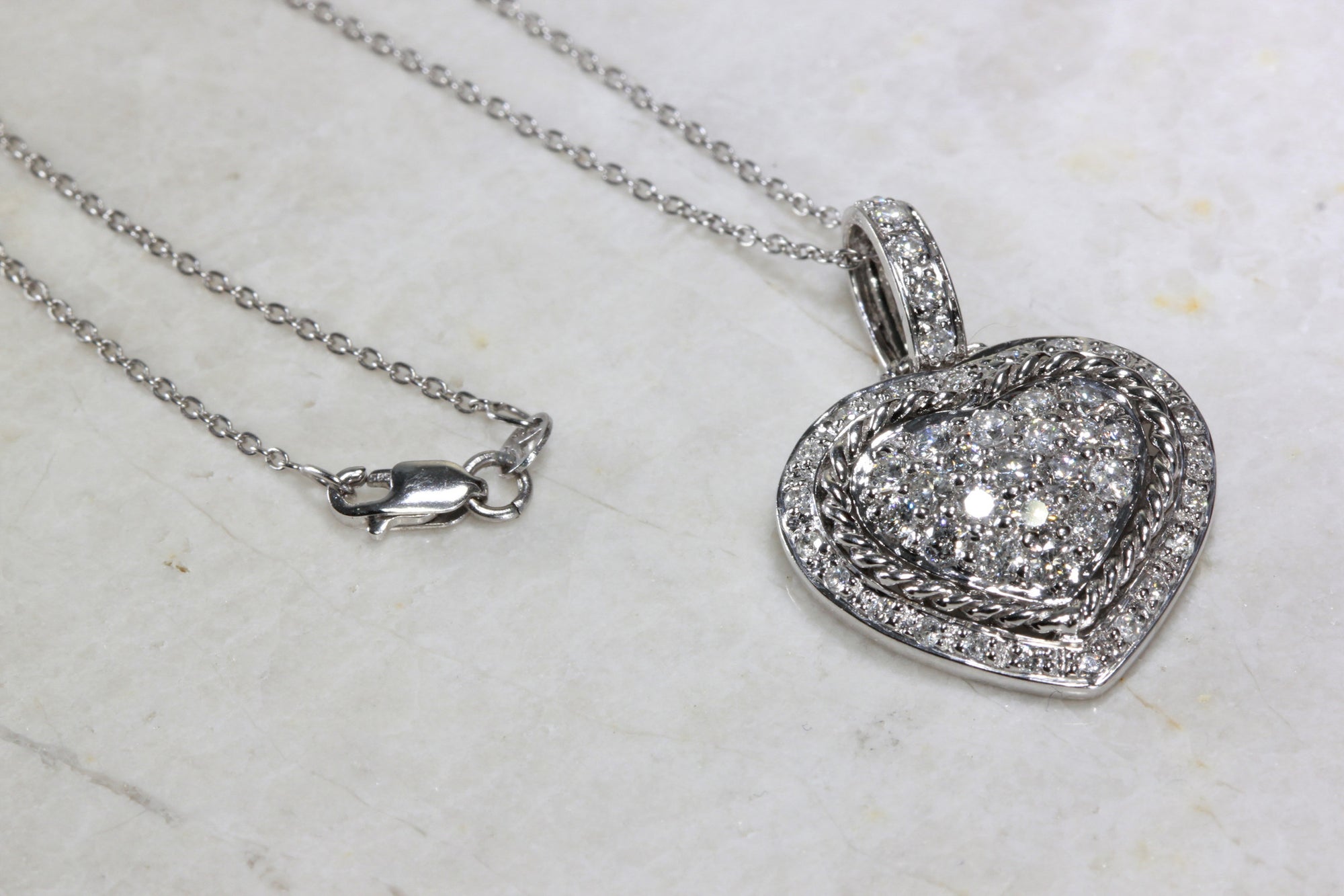 ESTATE 14K GOLD DIAMOND HEART PENDANT .95 CT & 14K GOLD CHAIN 14CT WHITE