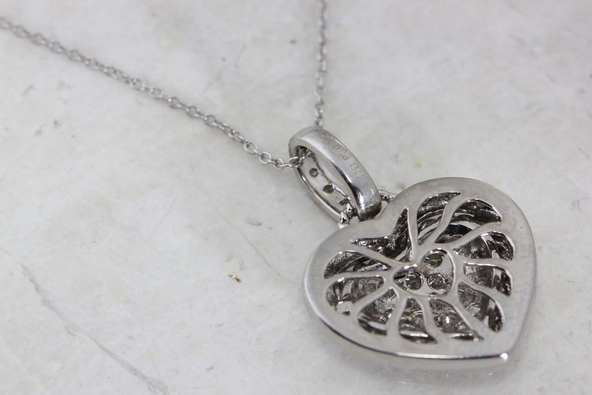 ESTATE 14K GOLD DIAMOND HEART PENDANT .95 CT & 14K GOLD CHAIN 14CT WHITE