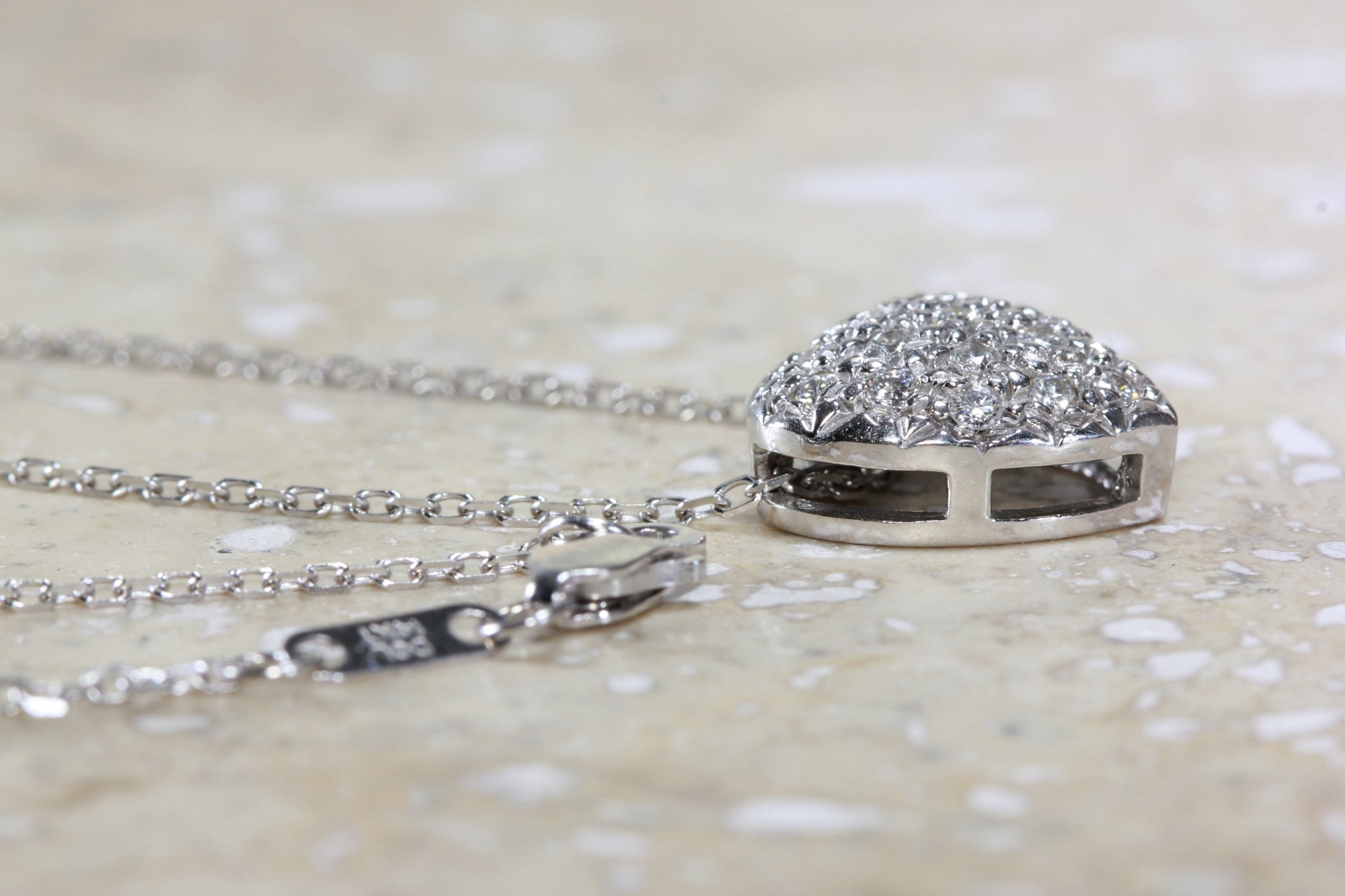SOLID WHITE GOLD DIAMOND HEART PENDANT PAVE SET 14k WITH 14K WHITE GOLD CHAIN