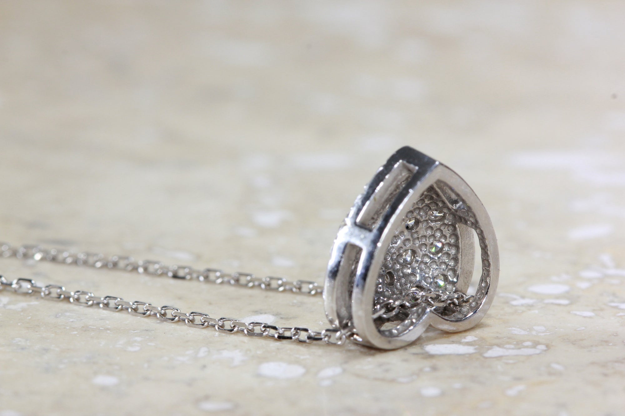 SOLID WHITE GOLD DIAMOND HEART PENDANT PAVE SET 14k WITH 14K WHITE GOLD CHAIN