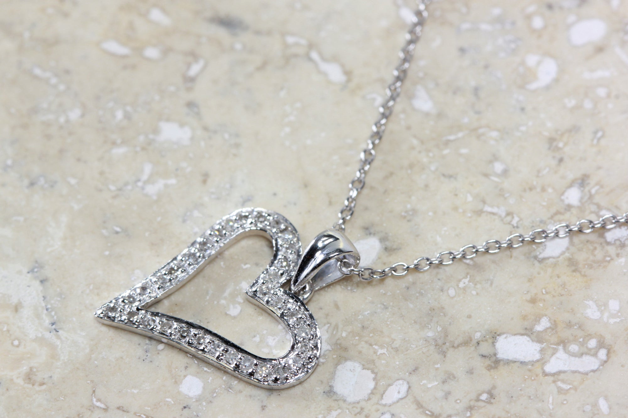 WHITE GOLD DIAMOND HEART PENDANT PAVE SET 14k WITH 14K WHITE GOLD CHAIN