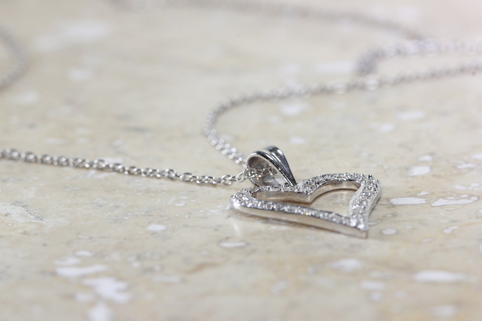 WHITE GOLD DIAMOND HEART PENDANT PAVE SET 14k WITH 14K WHITE GOLD CHAIN