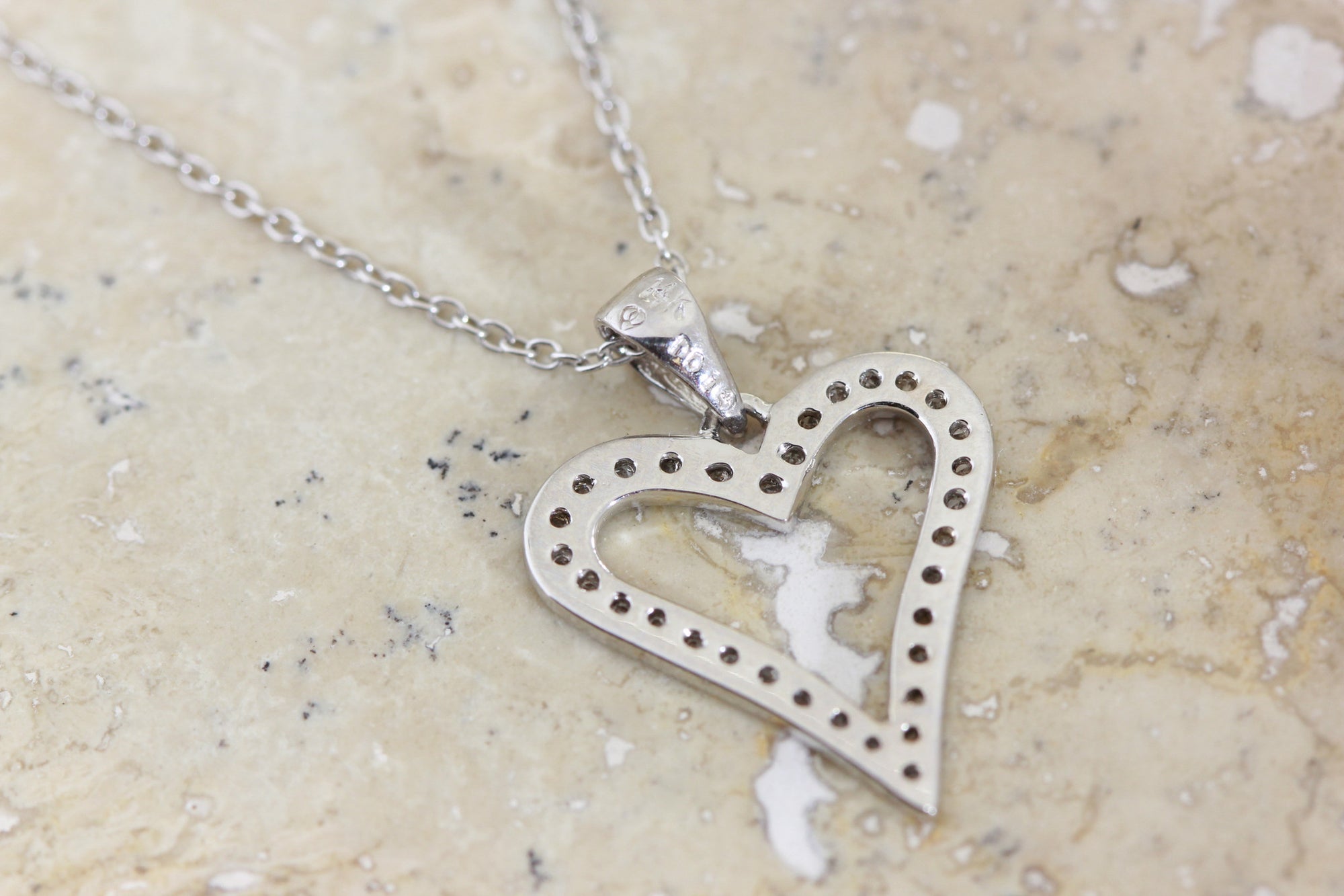 WHITE GOLD DIAMOND HEART PENDANT PAVE SET 14k WITH 14K WHITE GOLD CHAIN