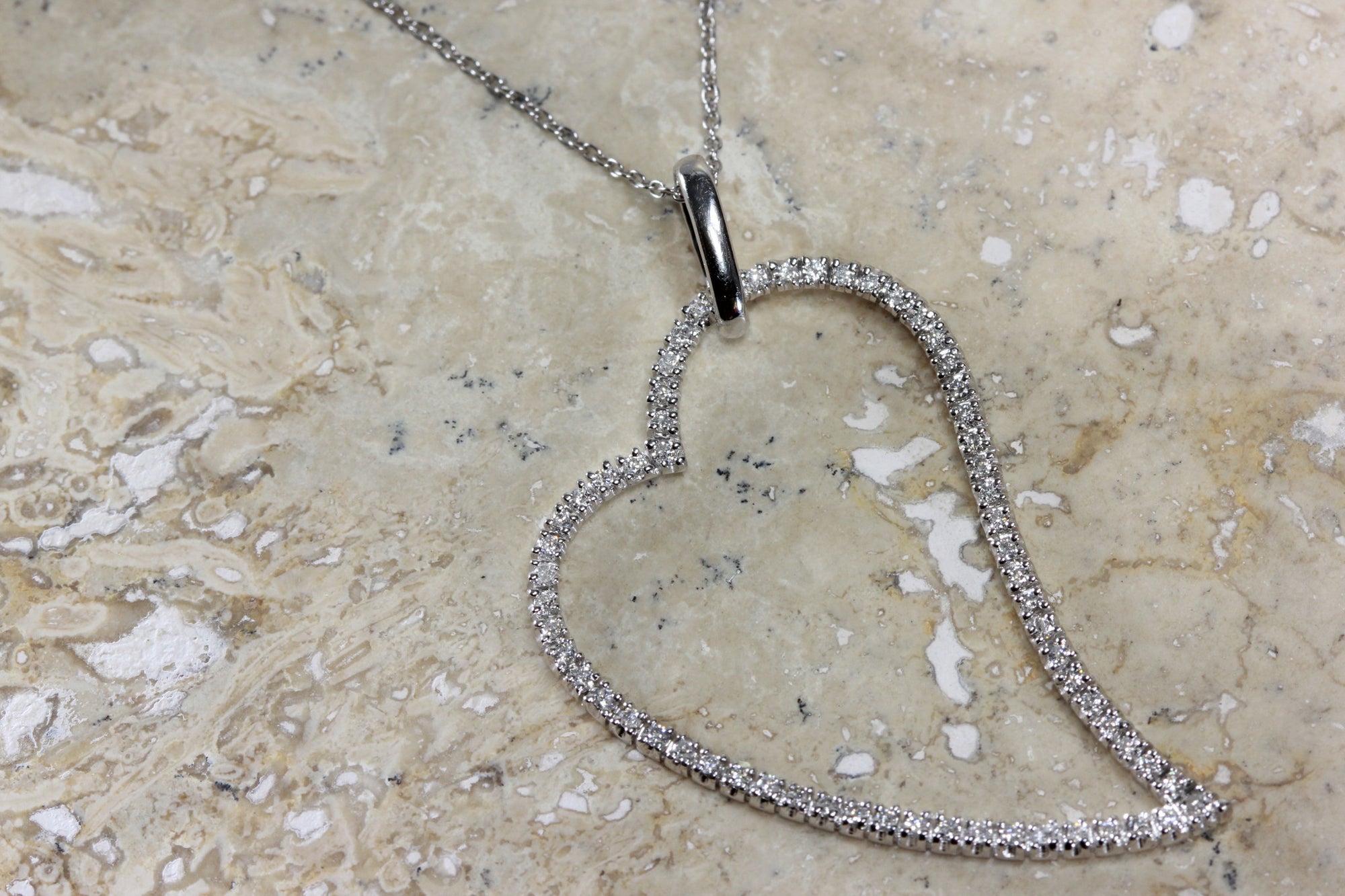 MODERN DIAMOND HEART PENDANT 14k WITH 14K WHITE GOLD CHAIN NECKLACE