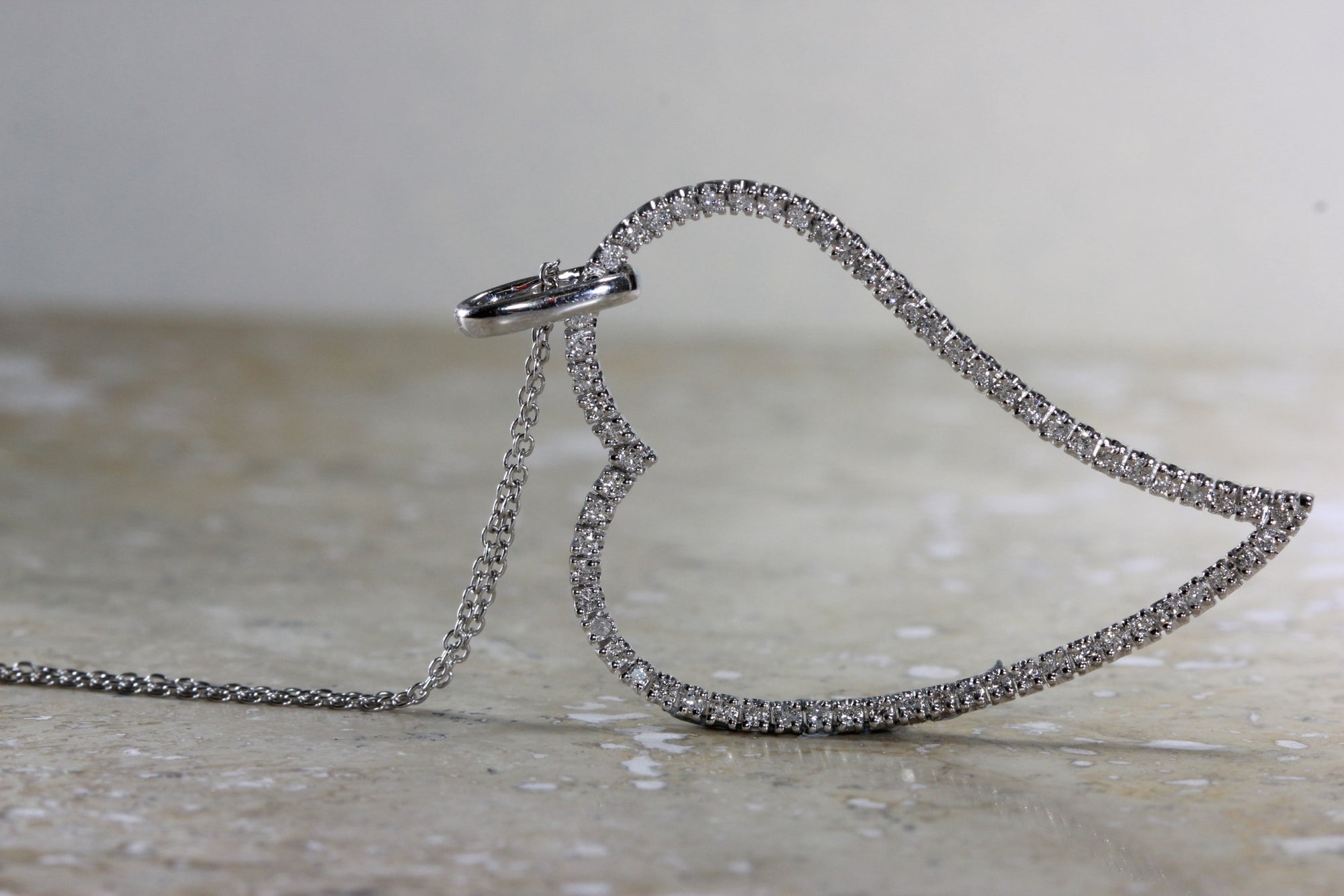 MODERN DIAMOND HEART PENDANT 14k WITH 14K WHITE GOLD CHAIN NECKLACE