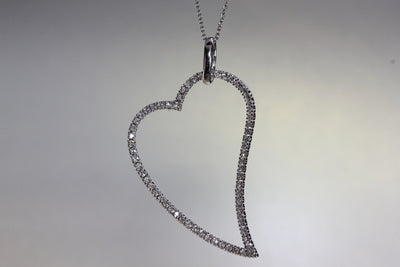 MODERN DIAMOND HEART PENDANT 14k WITH 14K WHITE GOLD CHAIN NECKLACE
