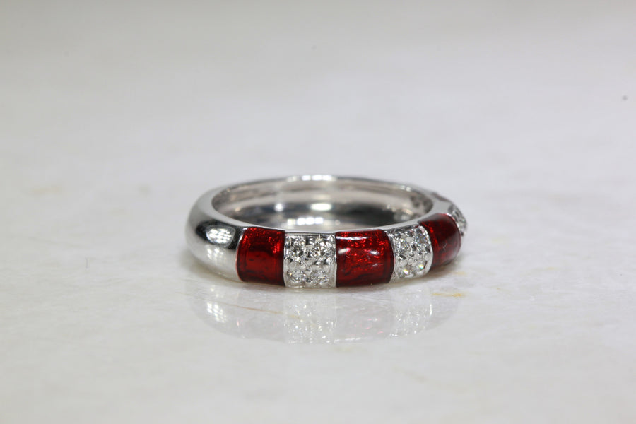 ENAMEL WEDDING BAND 18k WHITE GOLD & DIAMOND RING