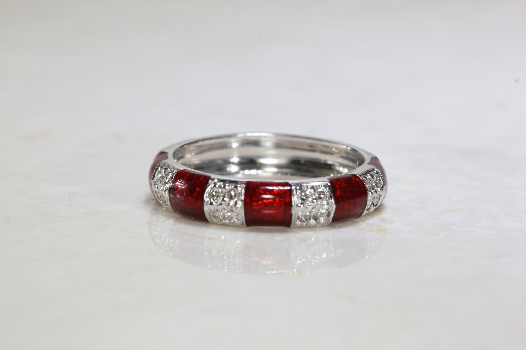 ENAMEL WEDDING BAND 18k WHITE GOLD & DIAMOND RING