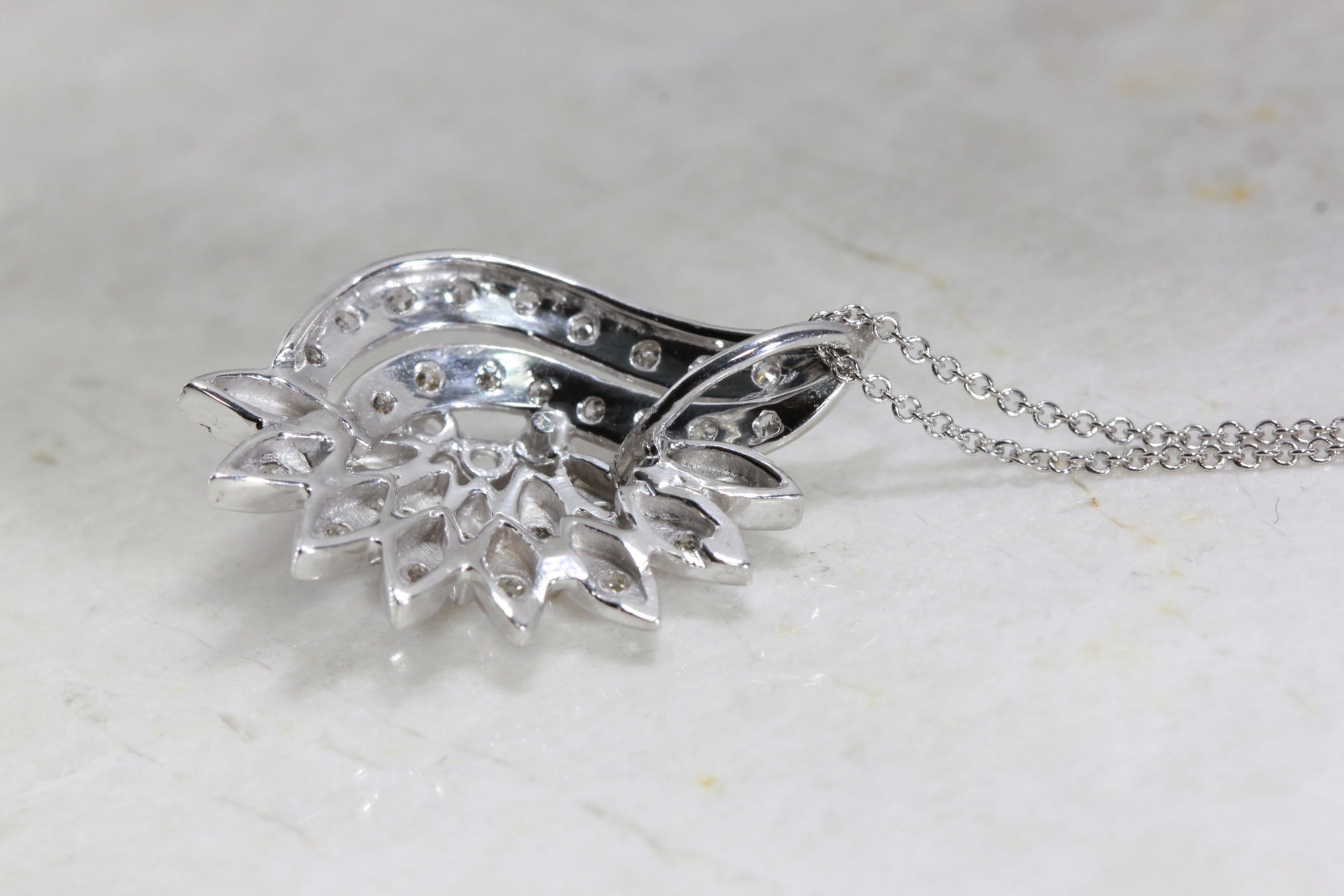 ANTIQUE DIAMOND PENDANT NECKLACE 14K WHITE GOLD & CHAIN