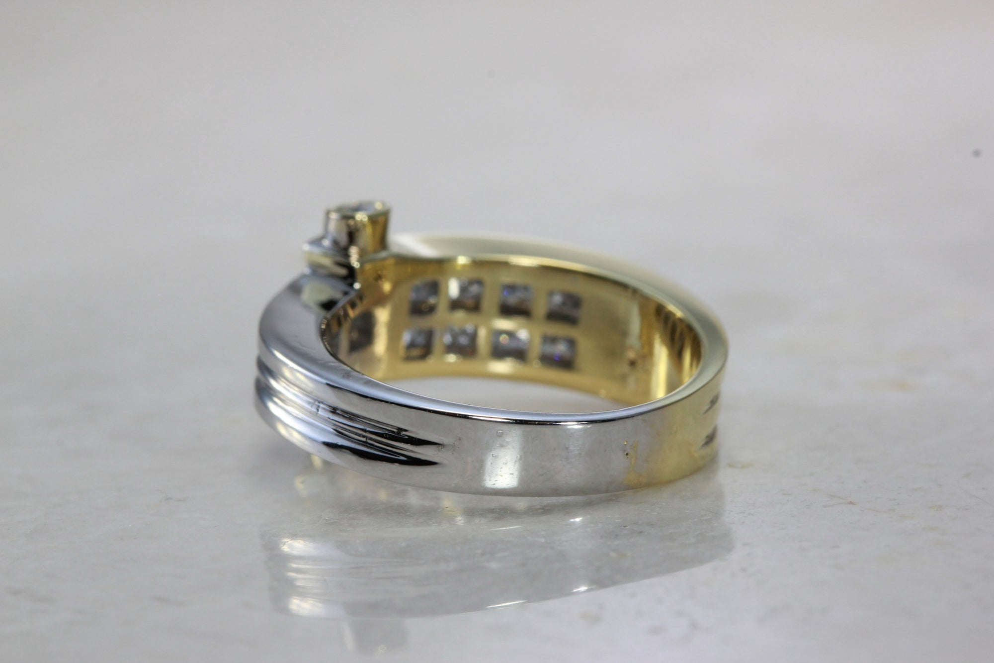 UNISEX 18k TWO TONE GOLD DIAMOND WEDDING BAND INVISIBLE SET PRINCESS CUT