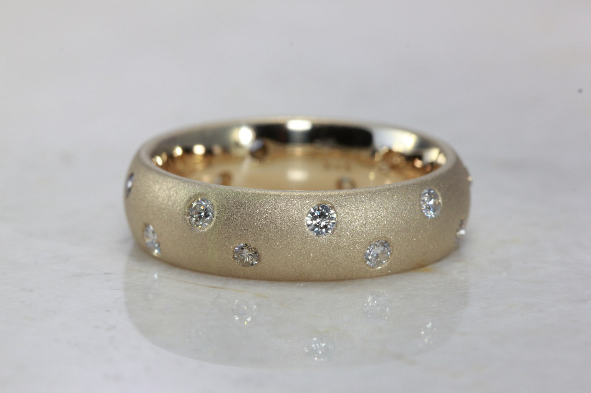 LADIES DIAMOND ETERNITY BAND 14k YELLOW GOLD BURNISH SET SANDBLAST