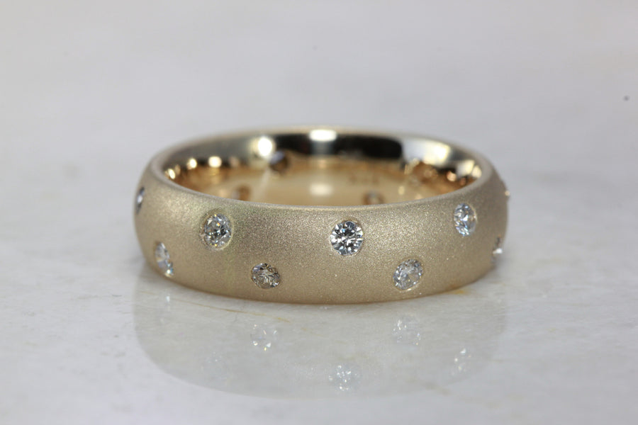 LADIES DIAMOND ETERNITY BAND 14k YELLOW GOLD BURNISH SET SANDBLAST