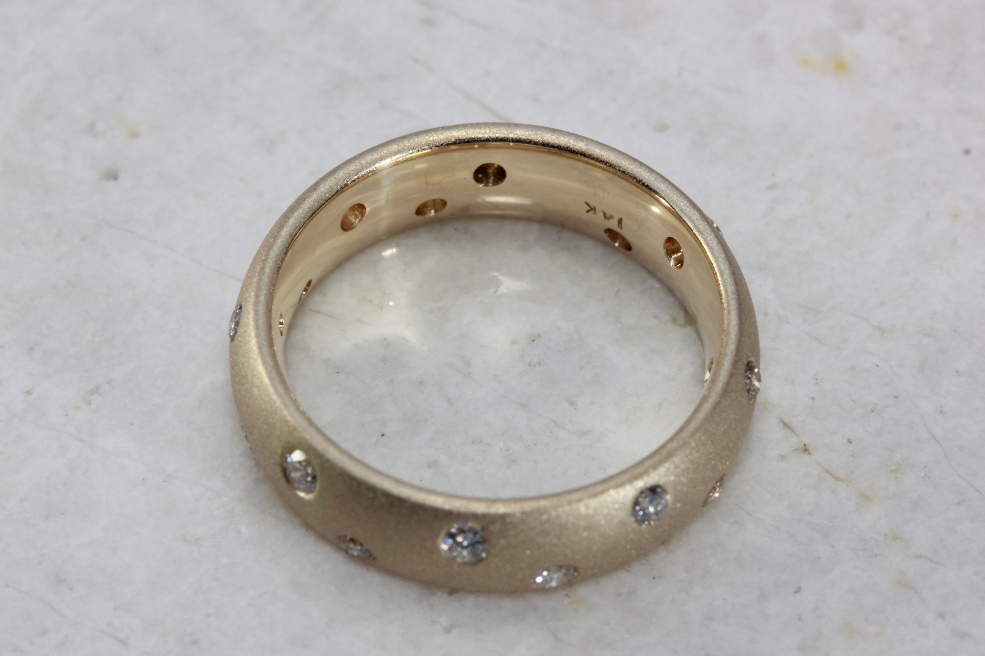 LADIES DIAMOND ETERNITY BAND 14k YELLOW GOLD BURNISH SET SANDBLAST