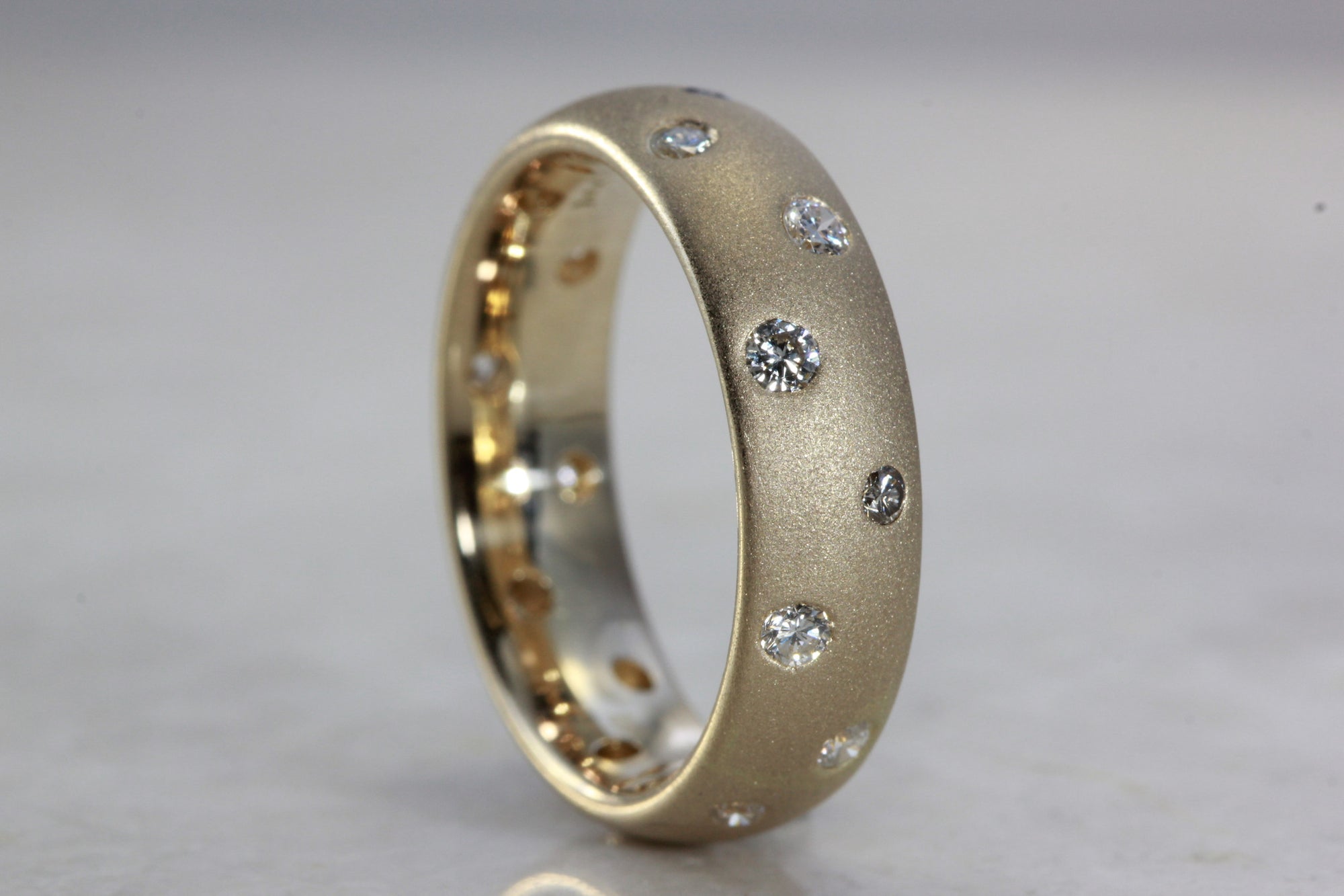 LADIES DIAMOND ETERNITY BAND 14k YELLOW GOLD BURNISH SET SANDBLAST