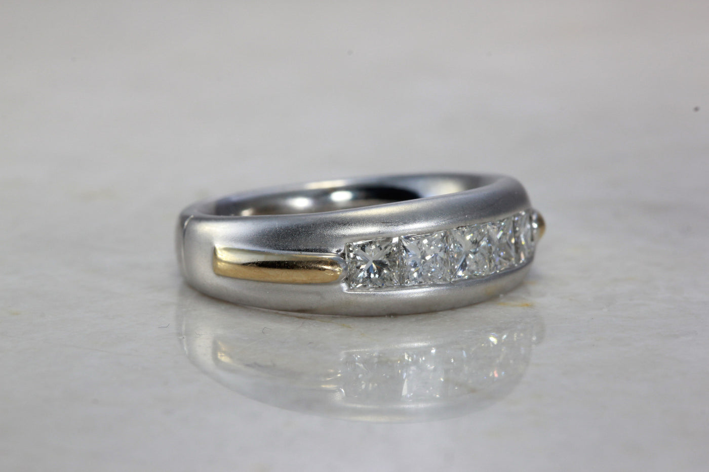 14k TWO TONE GOLD MENS DIAMOND WEDDING BAND CHANNEL SET PRINCESS CUT STONES