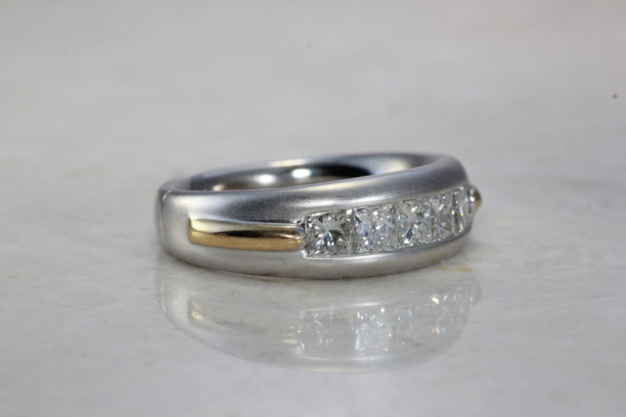 14k TWO TONE GOLD MENS DIAMOND WEDDING BAND CHANNEL SET PRINCESS CUT STONES