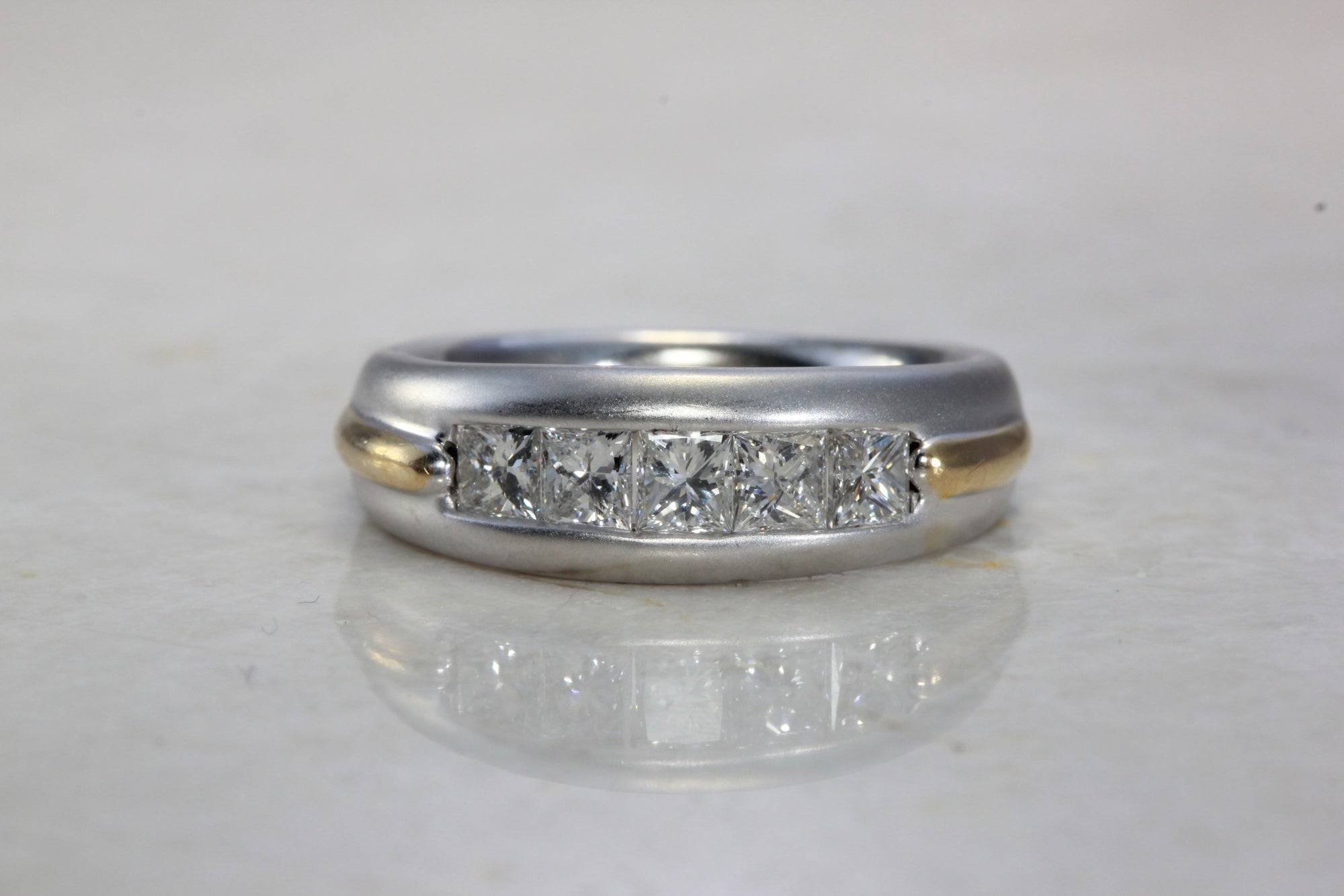 14k TWO TONE GOLD MENS DIAMOND WEDDING BAND CHANNEL SET PRINCESS CUT STONES