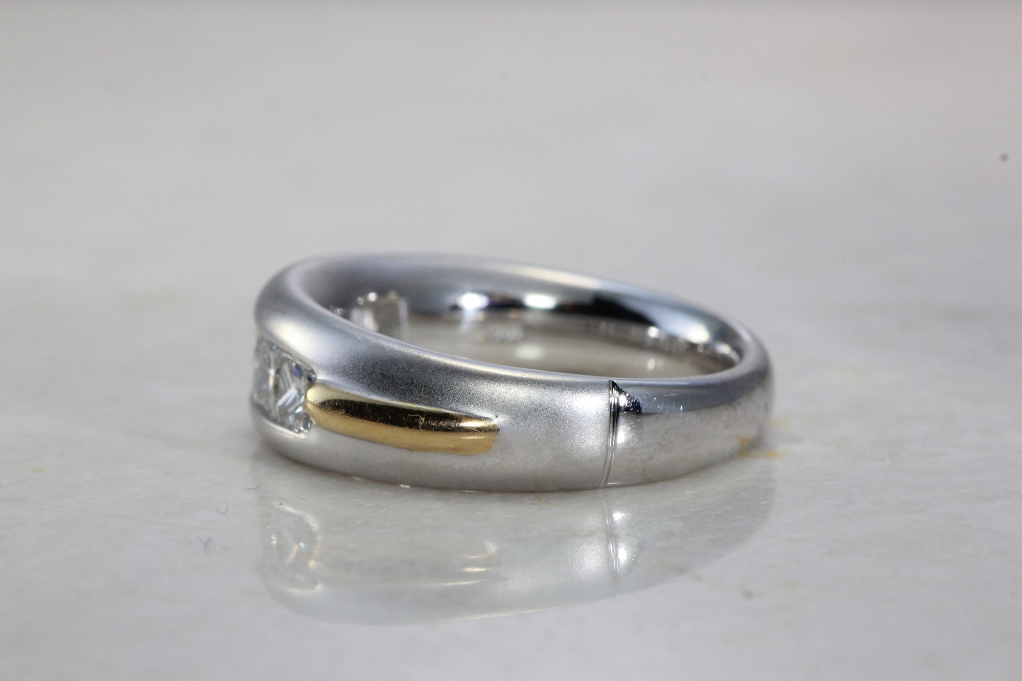 14k TWO TONE GOLD MENS DIAMOND WEDDING BAND CHANNEL SET PRINCESS CUT STONES