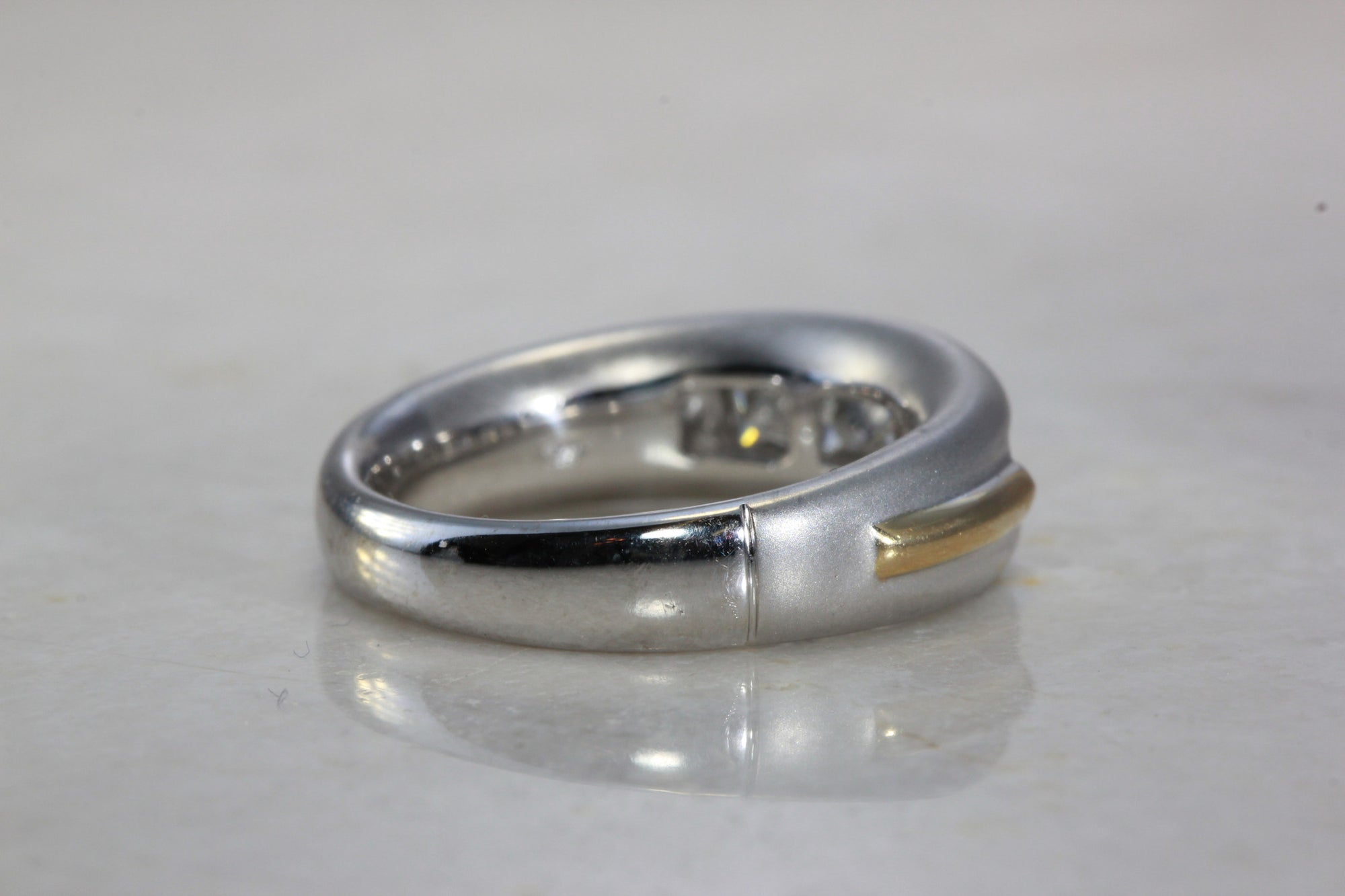 14k TWO TONE GOLD MENS DIAMOND WEDDING BAND CHANNEL SET PRINCESS CUT STONES