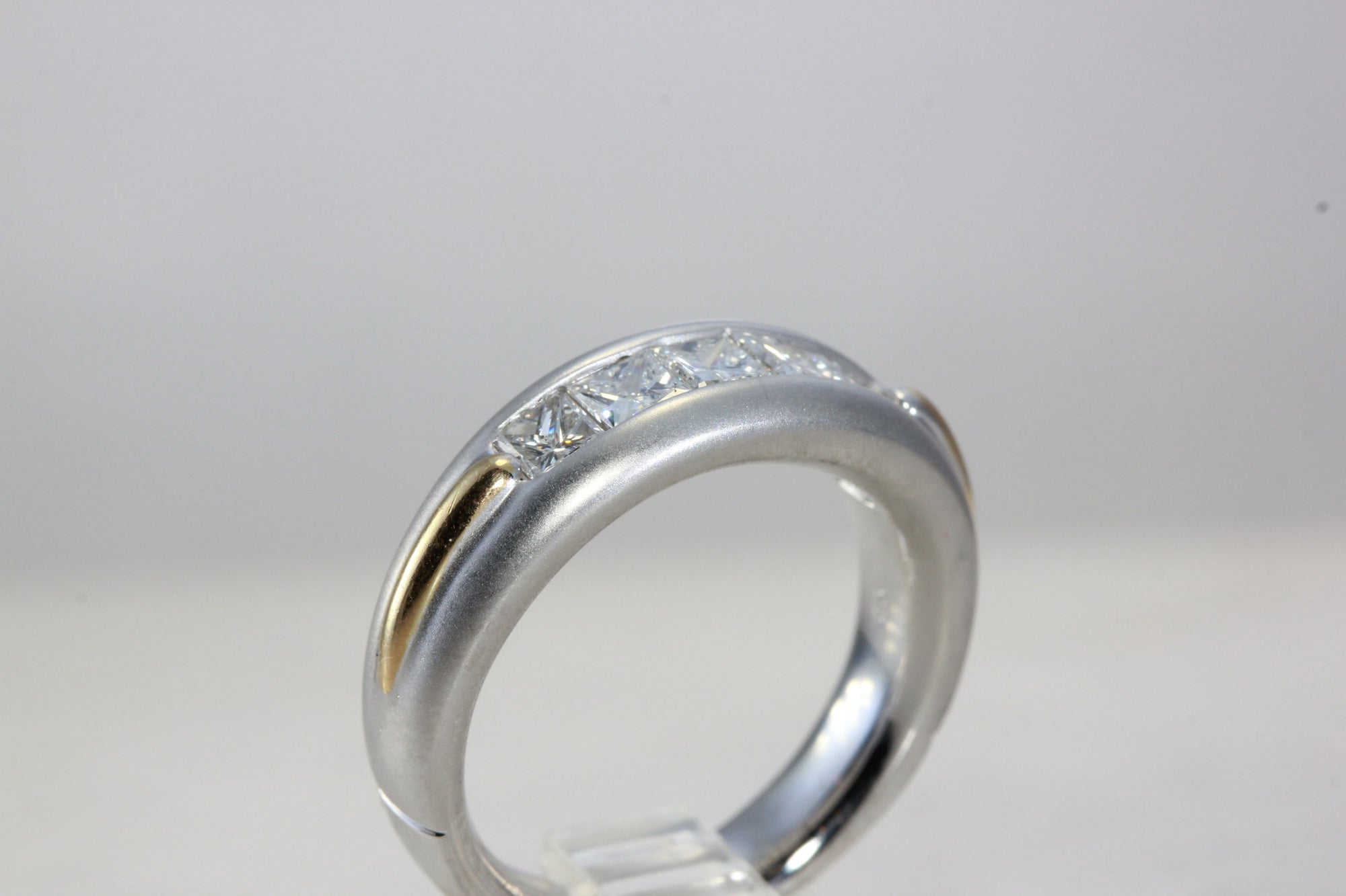 14k TWO TONE GOLD MENS DIAMOND WEDDING BAND CHANNEL SET PRINCESS CUT STONES