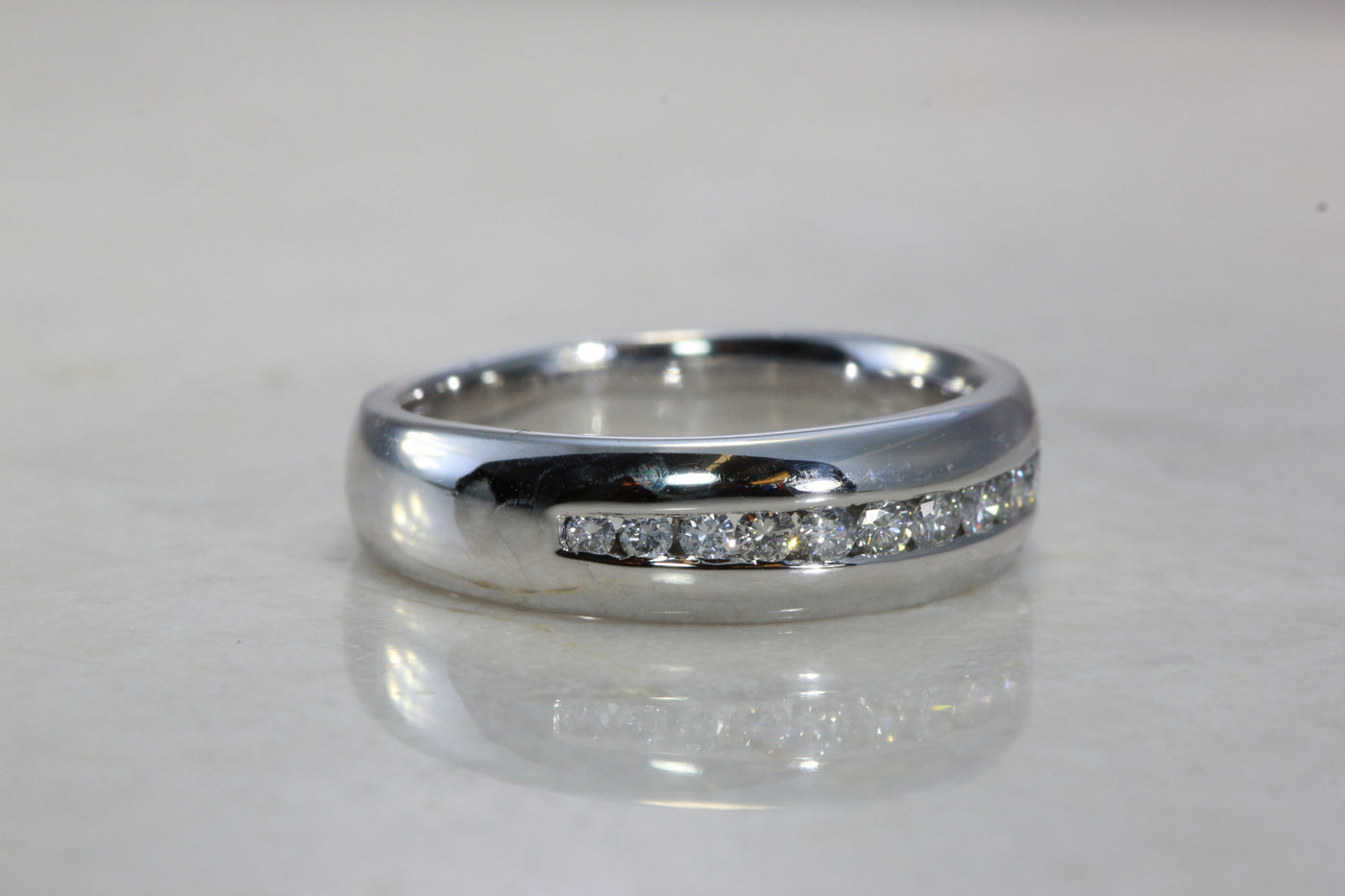 14k WHITE GOLD MENS BAND SOLID CHANNEL SET DIAMOND RING 7MM