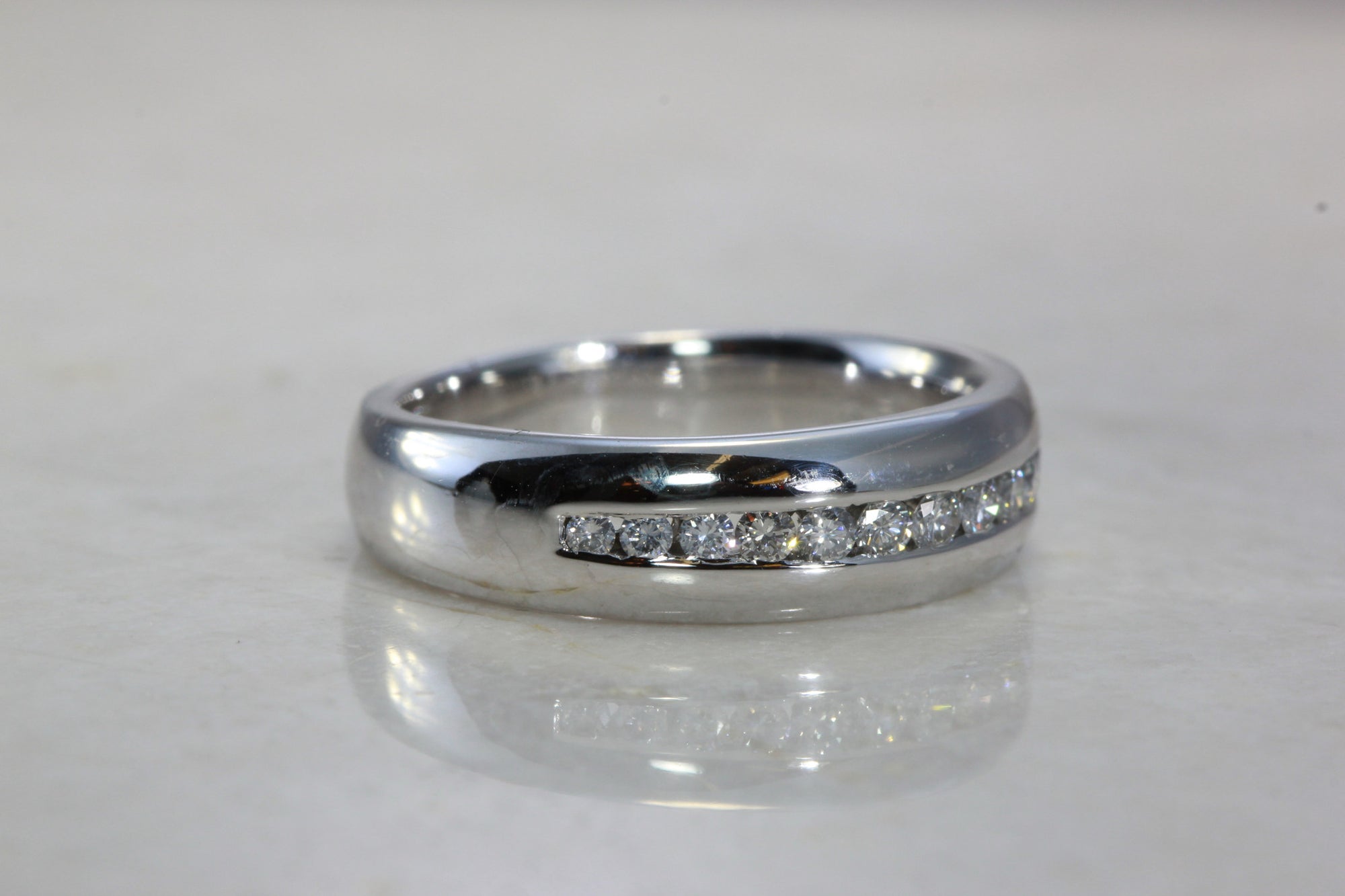 14k WHITE GOLD MENS BAND SOLID CHANNEL SET DIAMOND RING 7MM