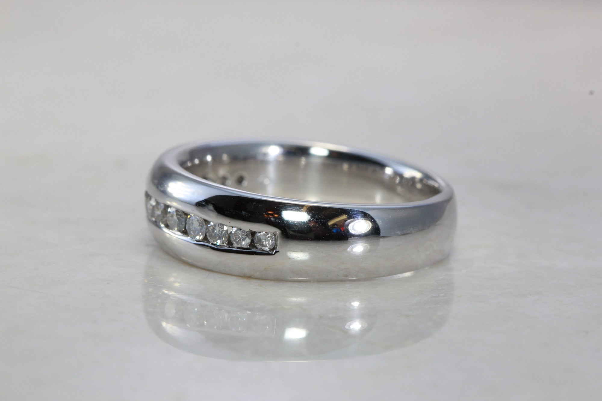 14k WHITE GOLD MENS BAND SOLID CHANNEL SET DIAMOND RING 7MM