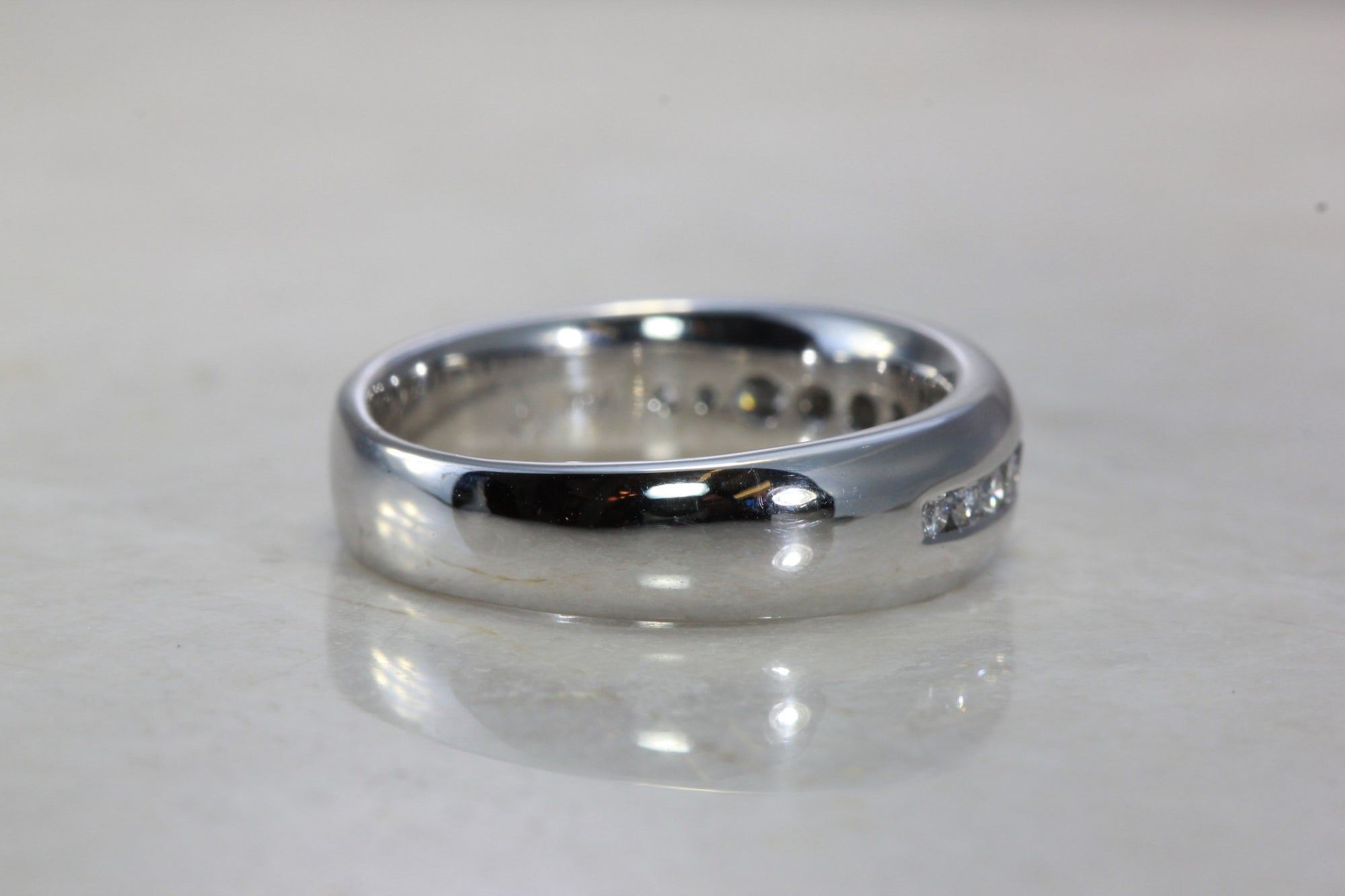 14k WHITE GOLD MENS BAND SOLID CHANNEL SET DIAMOND RING 7MM